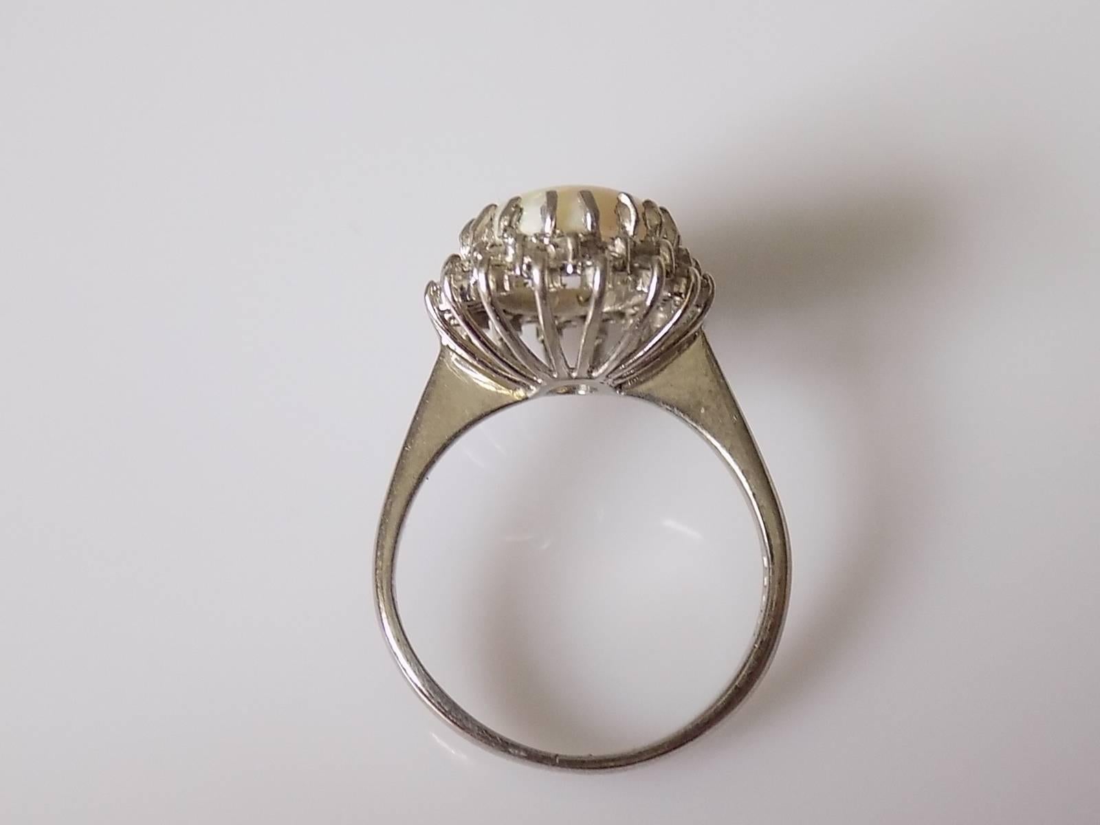 Modern Opal Diamond White Gold Cocktail Cluster Ring