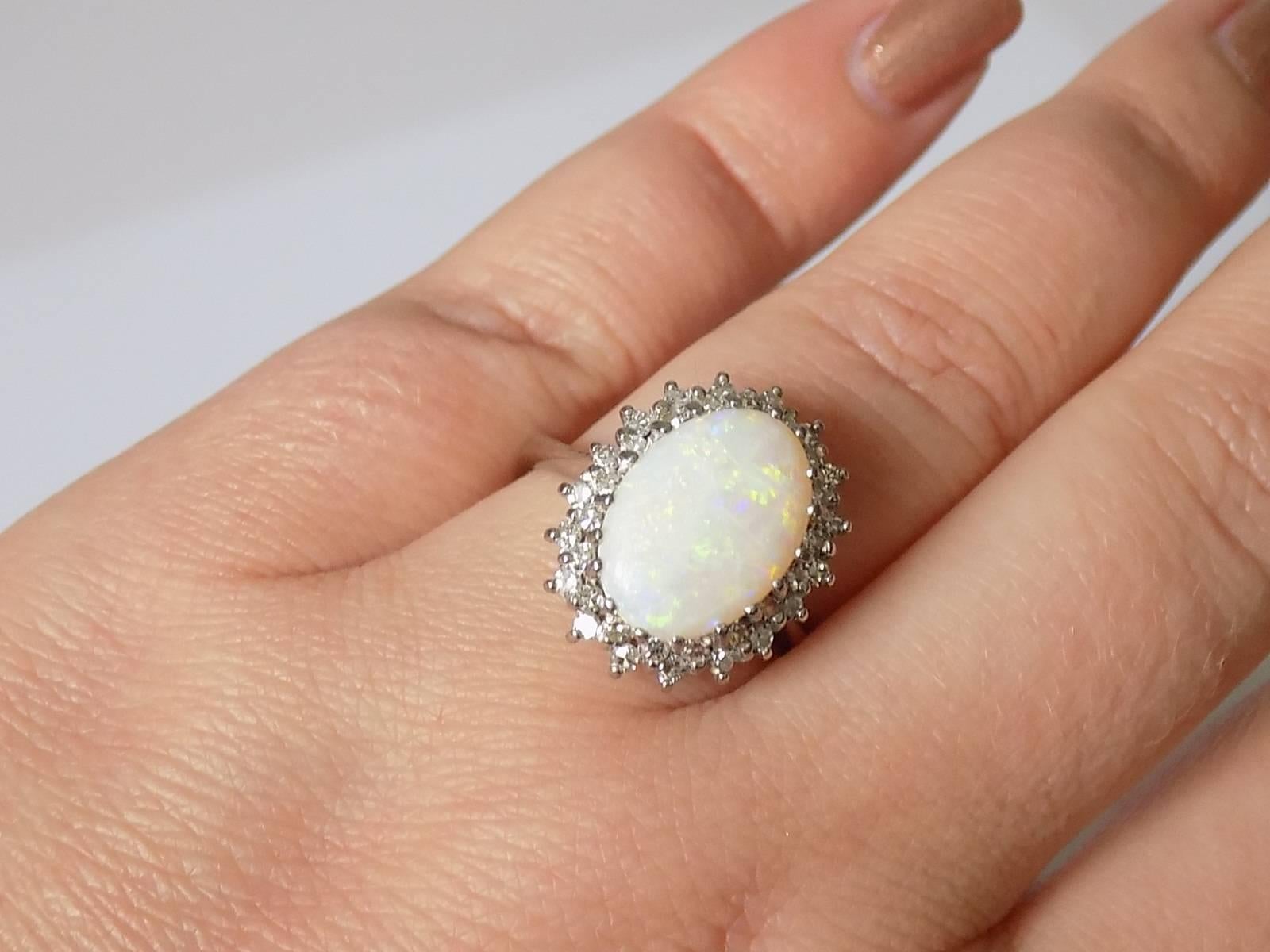 Opal Diamond White Gold Cocktail Cluster Ring 1