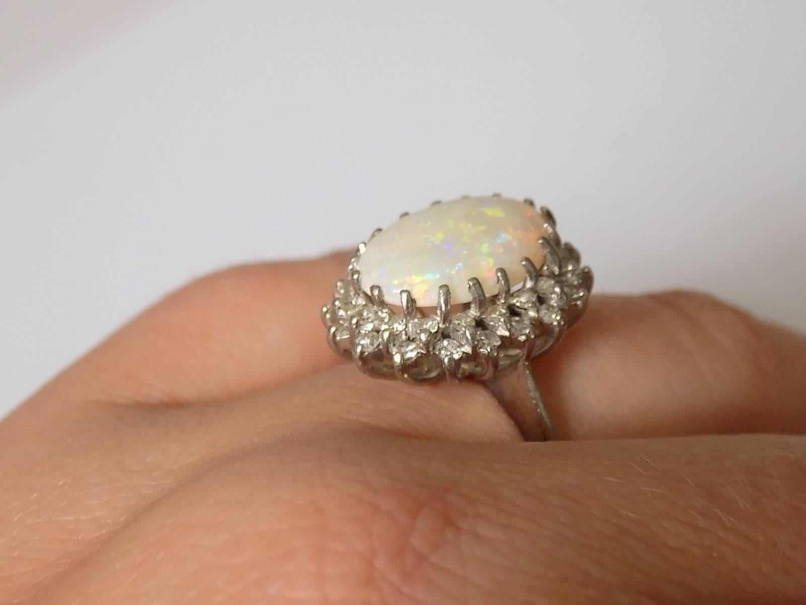 Opal Diamond White Gold Cocktail Cluster Ring 2