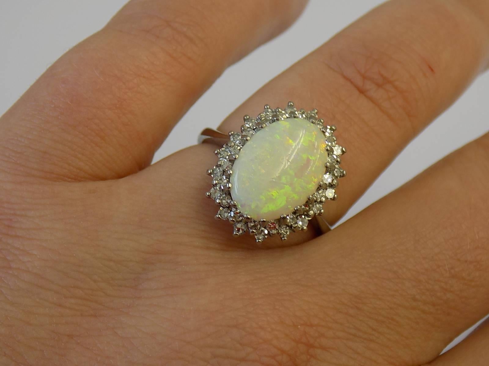 Opal Diamond White Gold Cocktail Cluster Ring 4