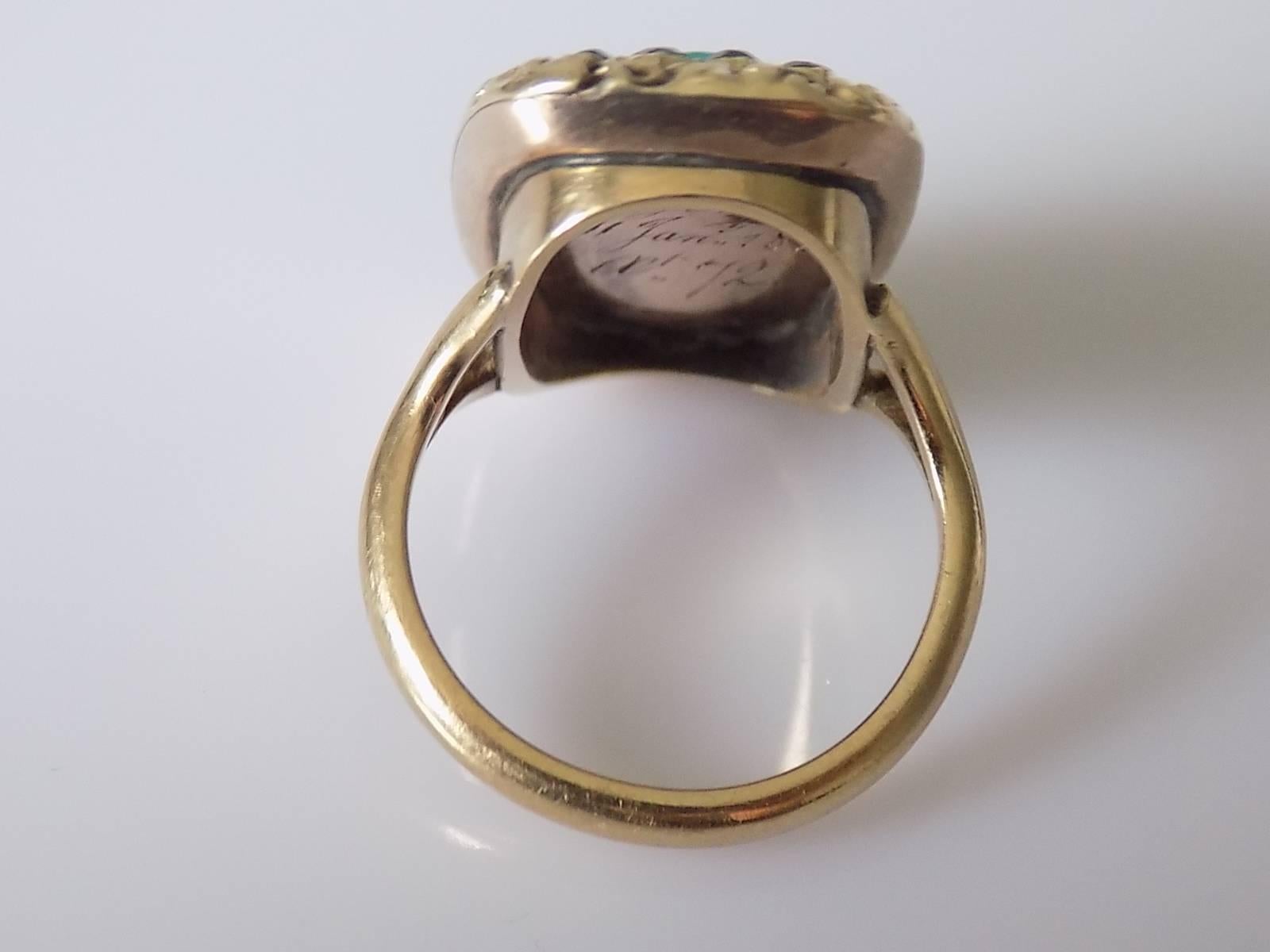 Georgian Turquoise Jet Gold Mourning Ring In Excellent Condition In Boston, Lincolnshire