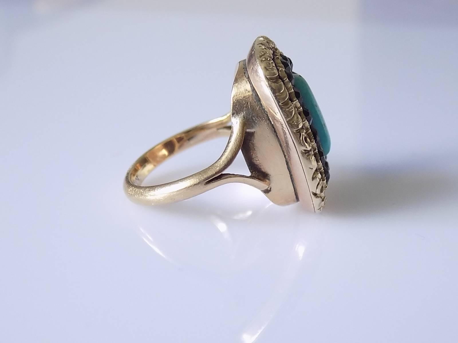 Women's Georgian Turquoise Jet Gold Mourning Ring