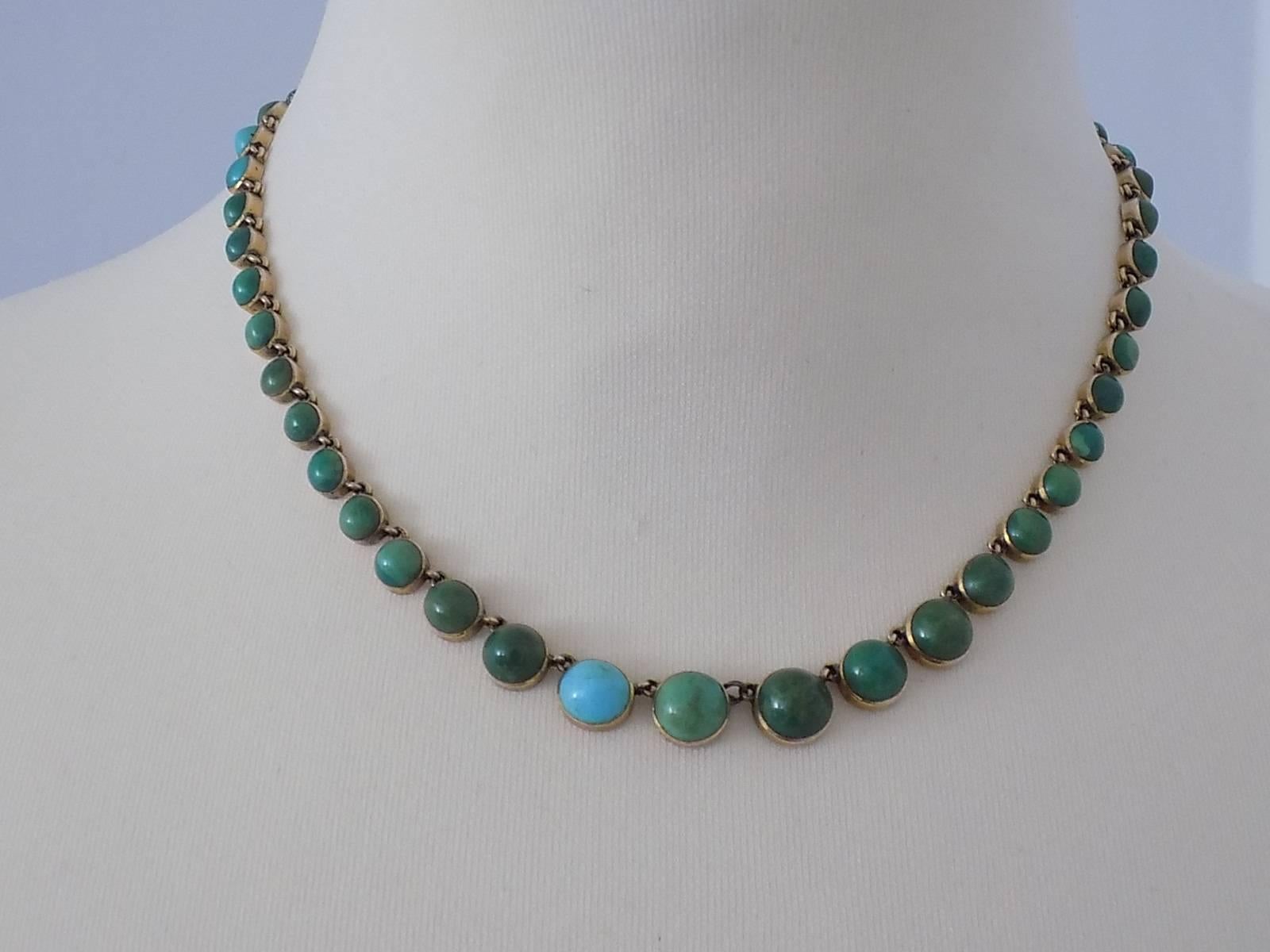 Antique Victorian Turquoise Gold Riviere Necklace 1