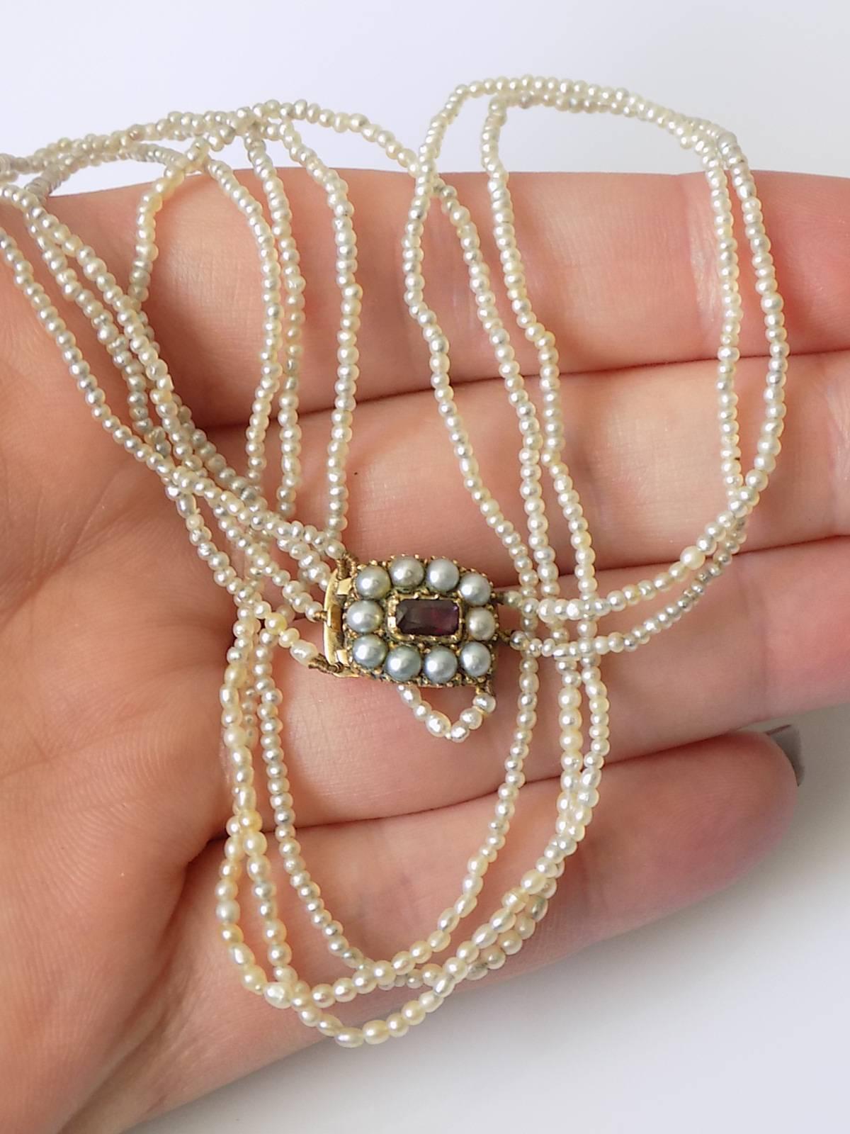 Women's Georgian Gold Three Row Seed Pearl Choker Necklace