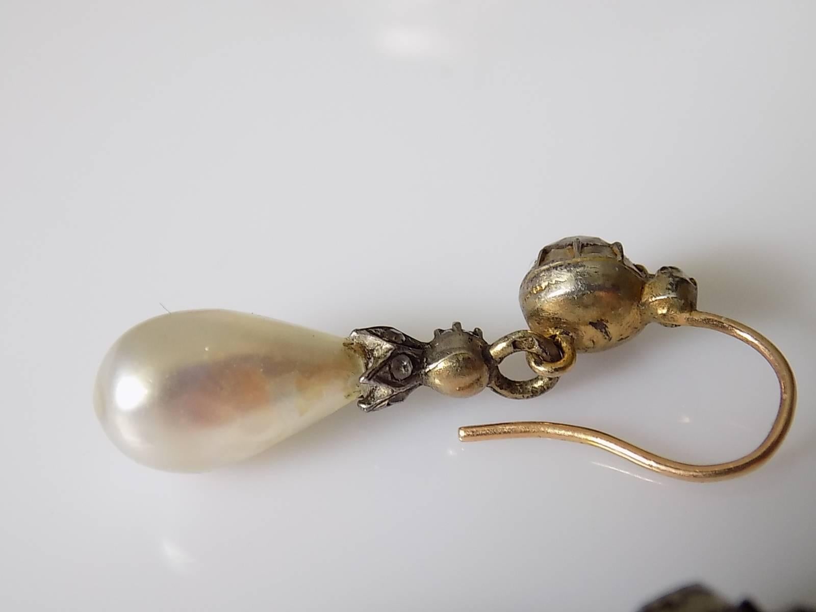 Yellow Gold Antique Georgian Pearl Paste Drop Earrings In Good Condition In Boston, Lincolnshire
