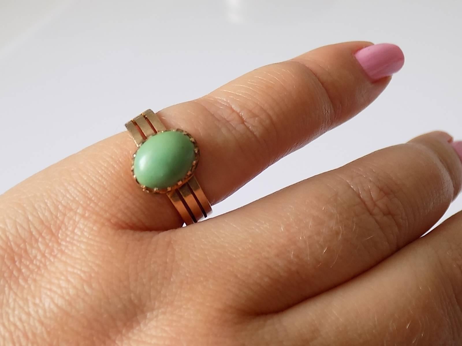 15K Victorian Gold Turquoise Solitaire Ring 2