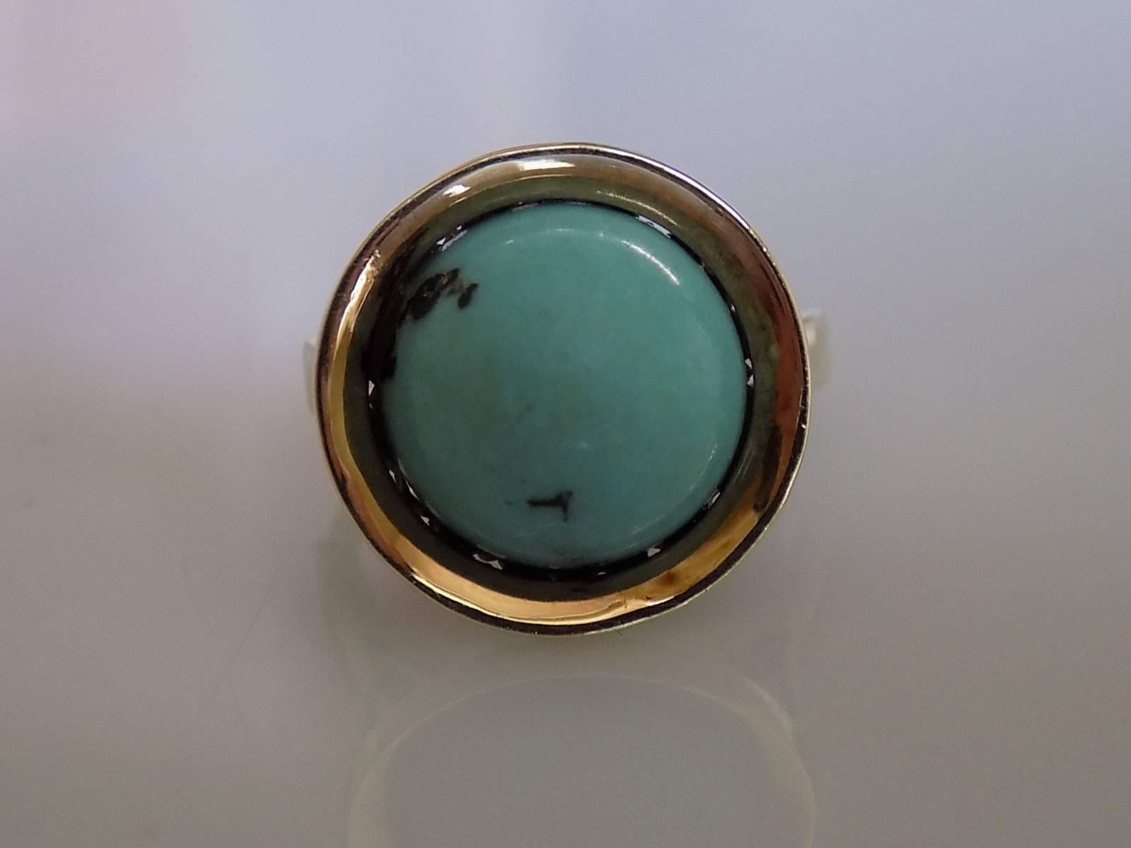 Art Deco 14K Antique Turquoise Gold Dome Solitaire Ring