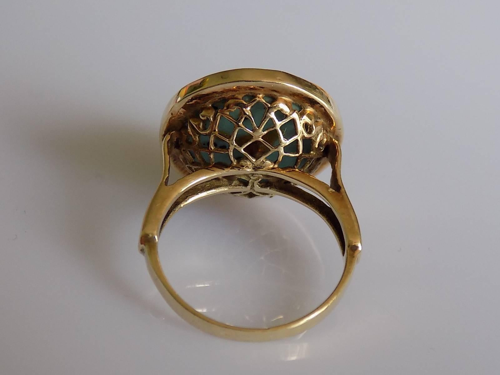 Women's 14K Antique Turquoise Gold Dome Solitaire Ring
