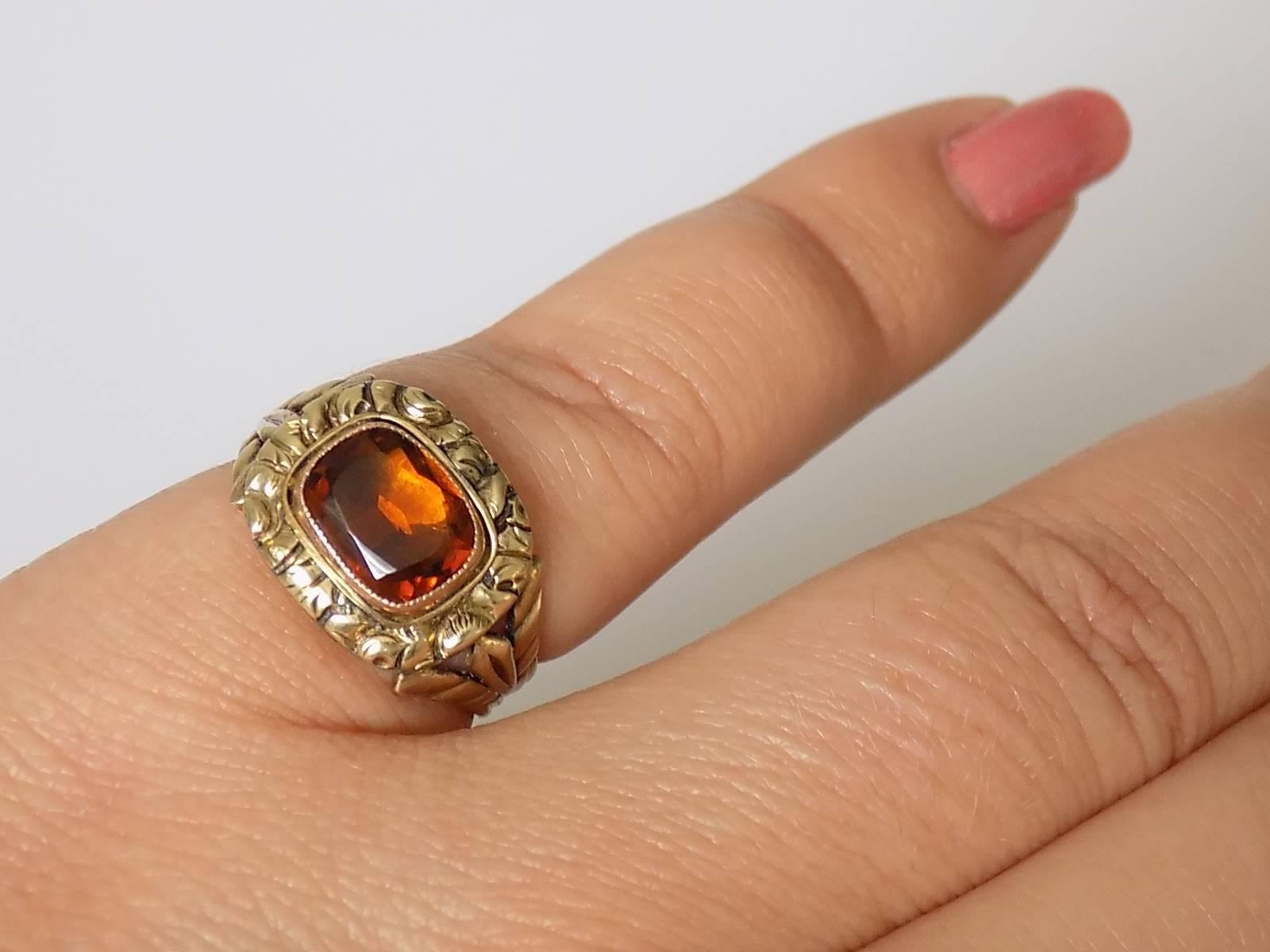 Women's Georgian Hessonite Garnet Paste Gold Solitaire Ring For Sale