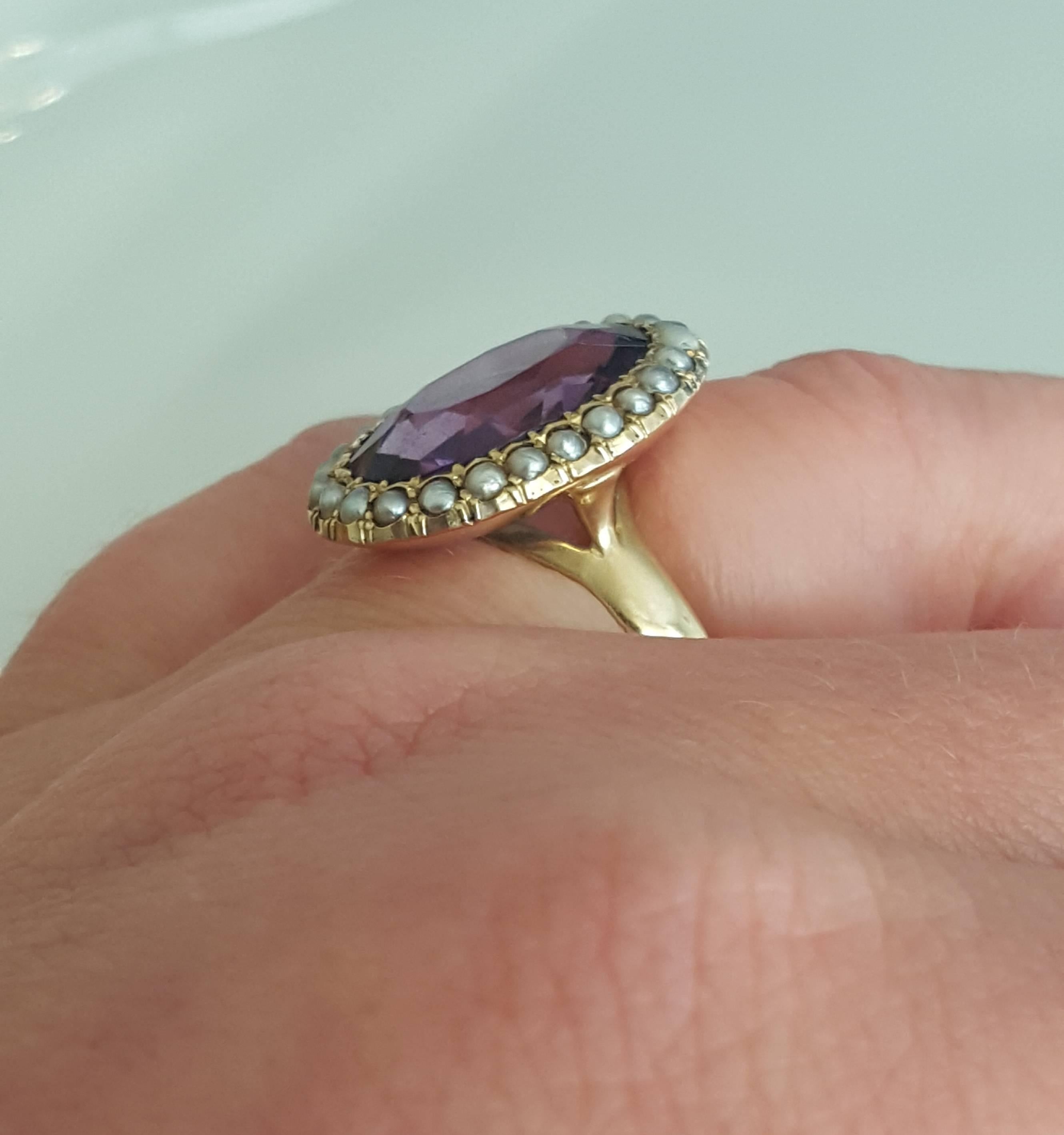 Women's Victorian Amethyst Pearl Gold Cocktail Ring