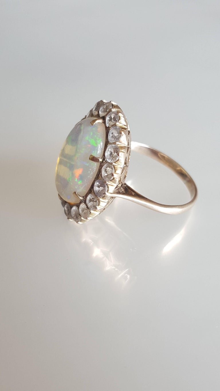 Art Deco Australian Jelly Opal Gold Halo Cocktail Ring at 1stDibs