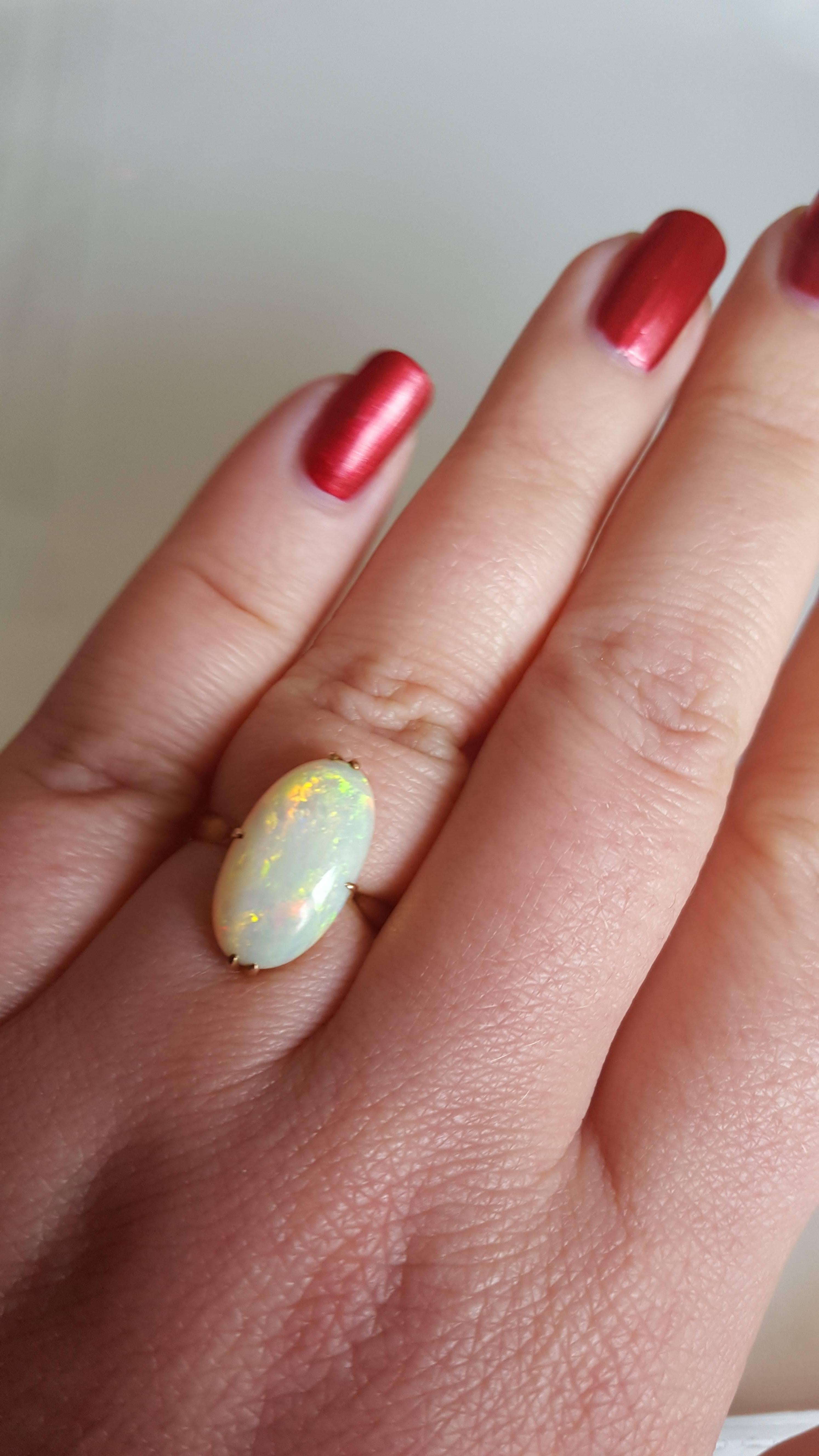 Art Deco Australian Opal Gold Solitaire Ring 2