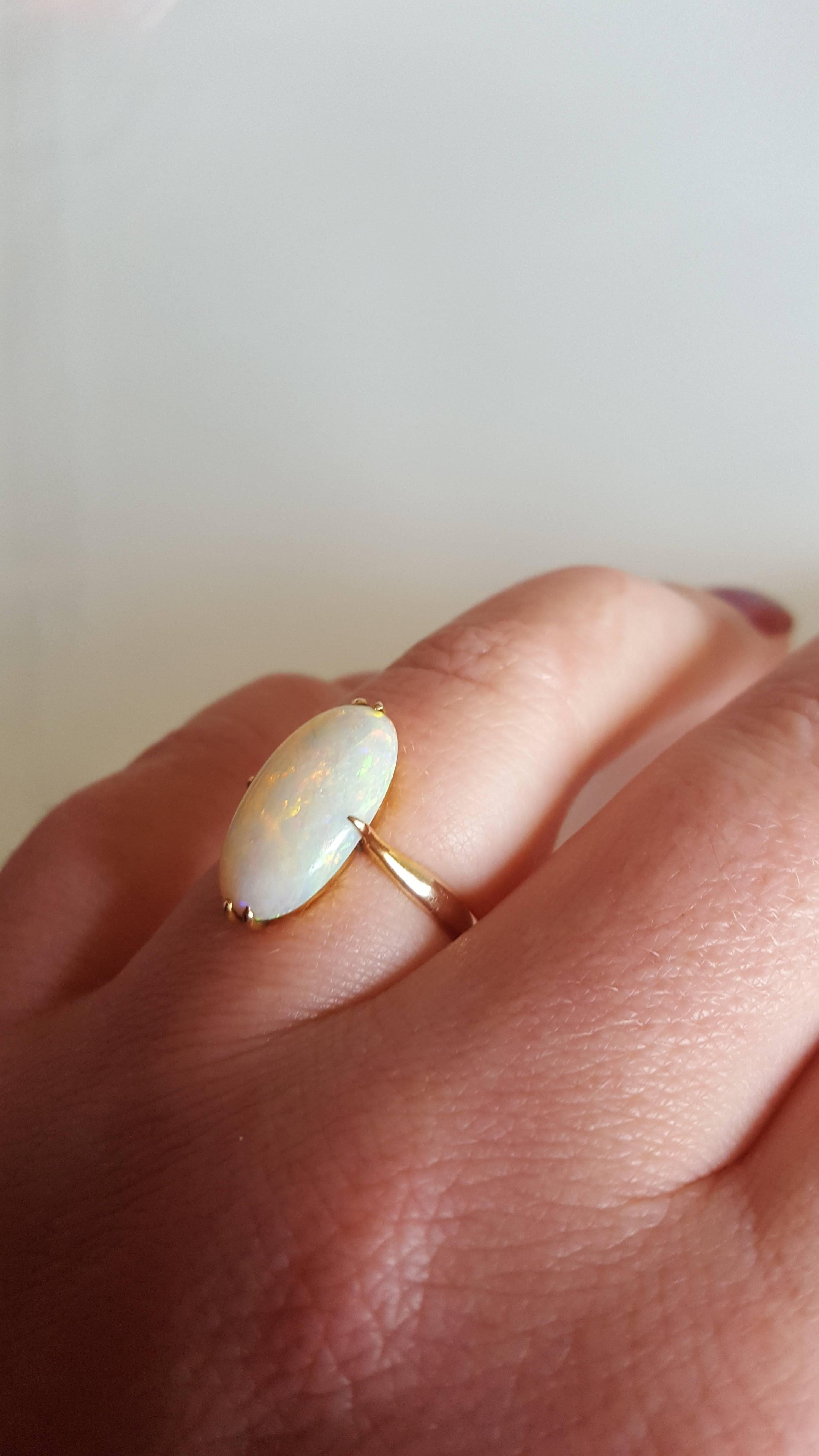 Art Deco Australian Opal Gold Solitaire Ring 3
