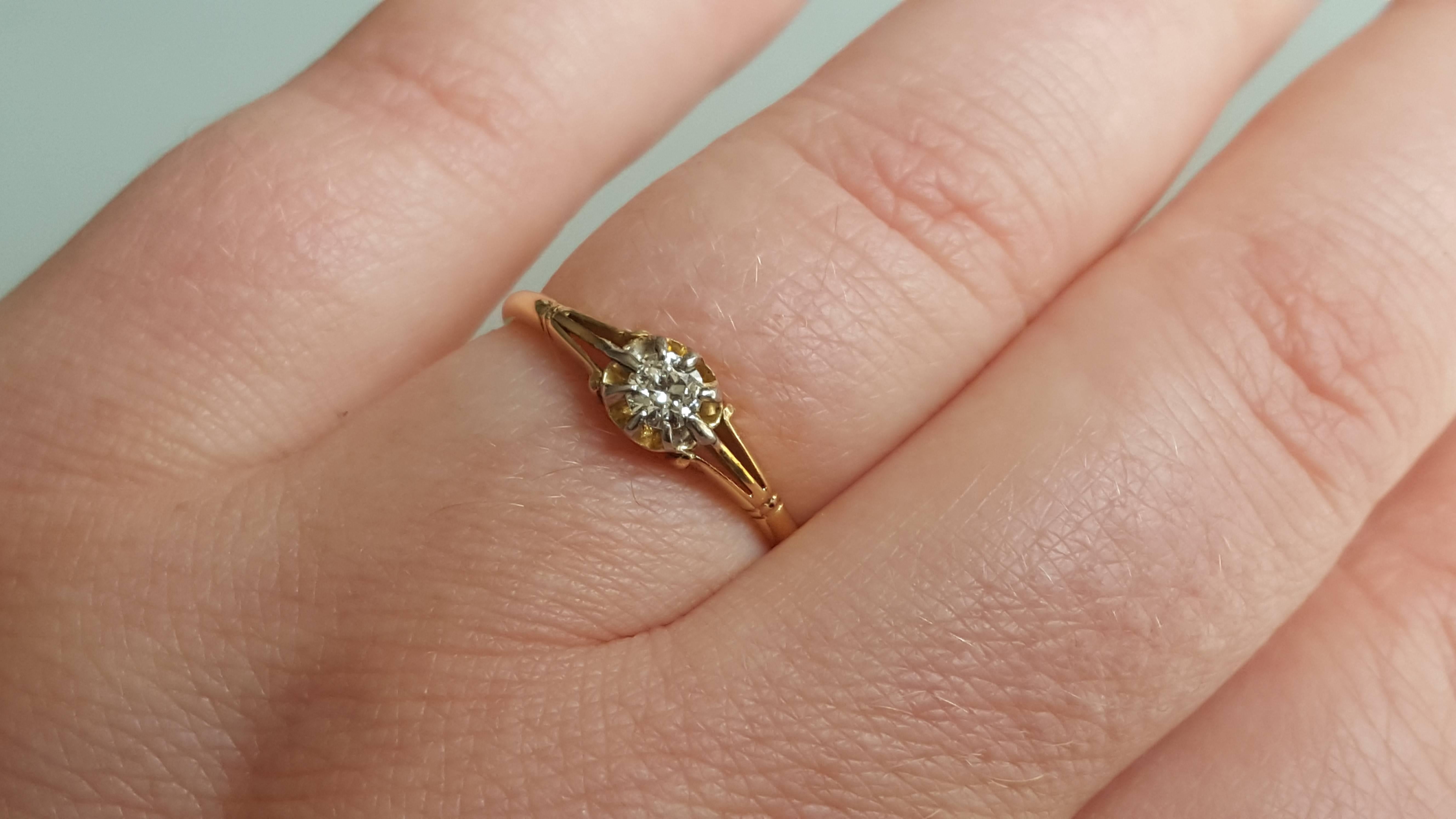 Edwardian Diamond Solitaire Engagement Gold Ring 1