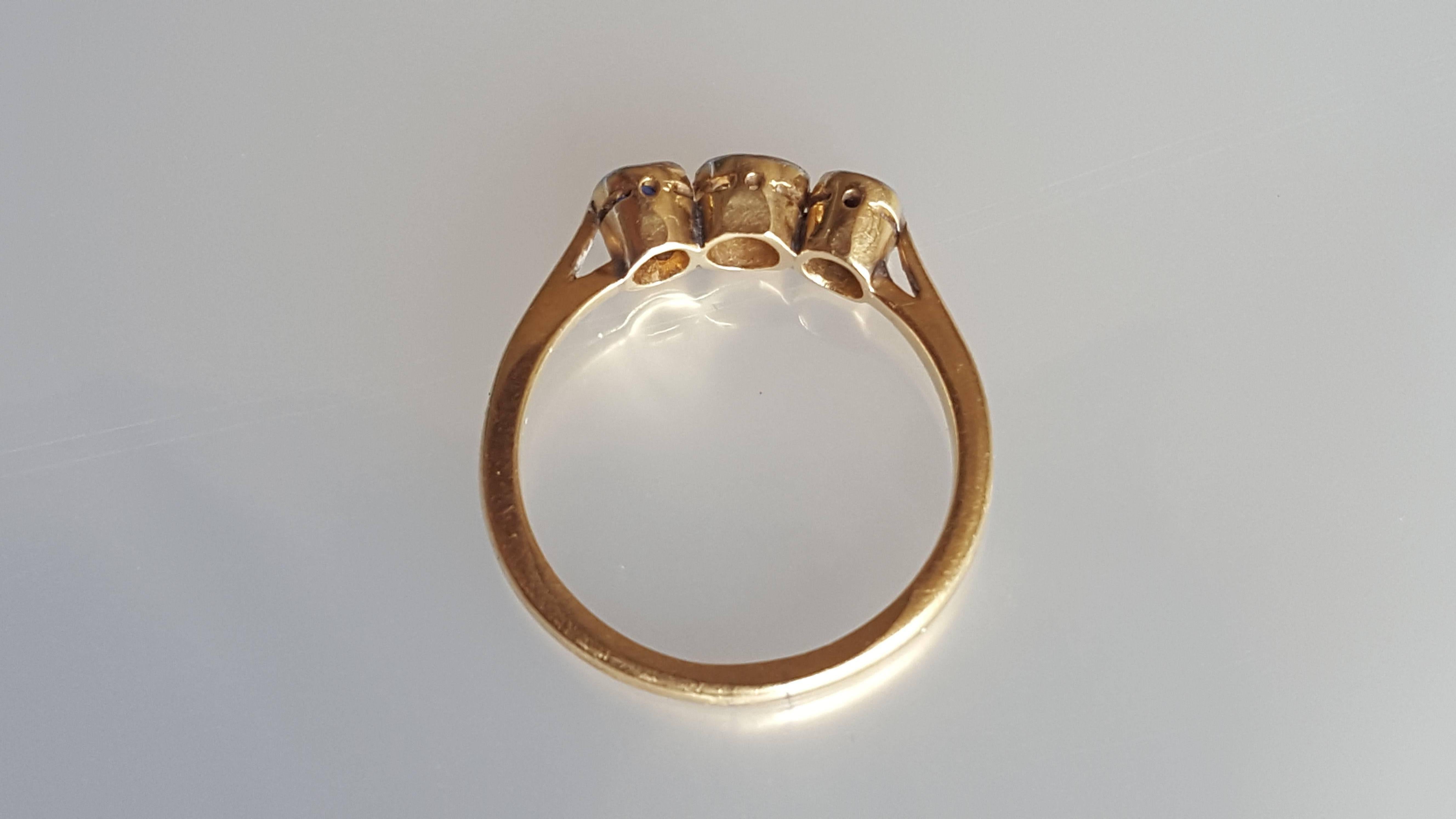 Women's Art Deco White Blue Sapphire Trilogy Engagement Gold Ring