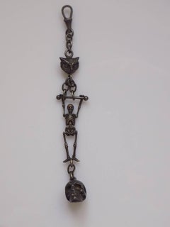Antique Tibetan Silver Plated Bronze Memento Mori Chitipati Fob