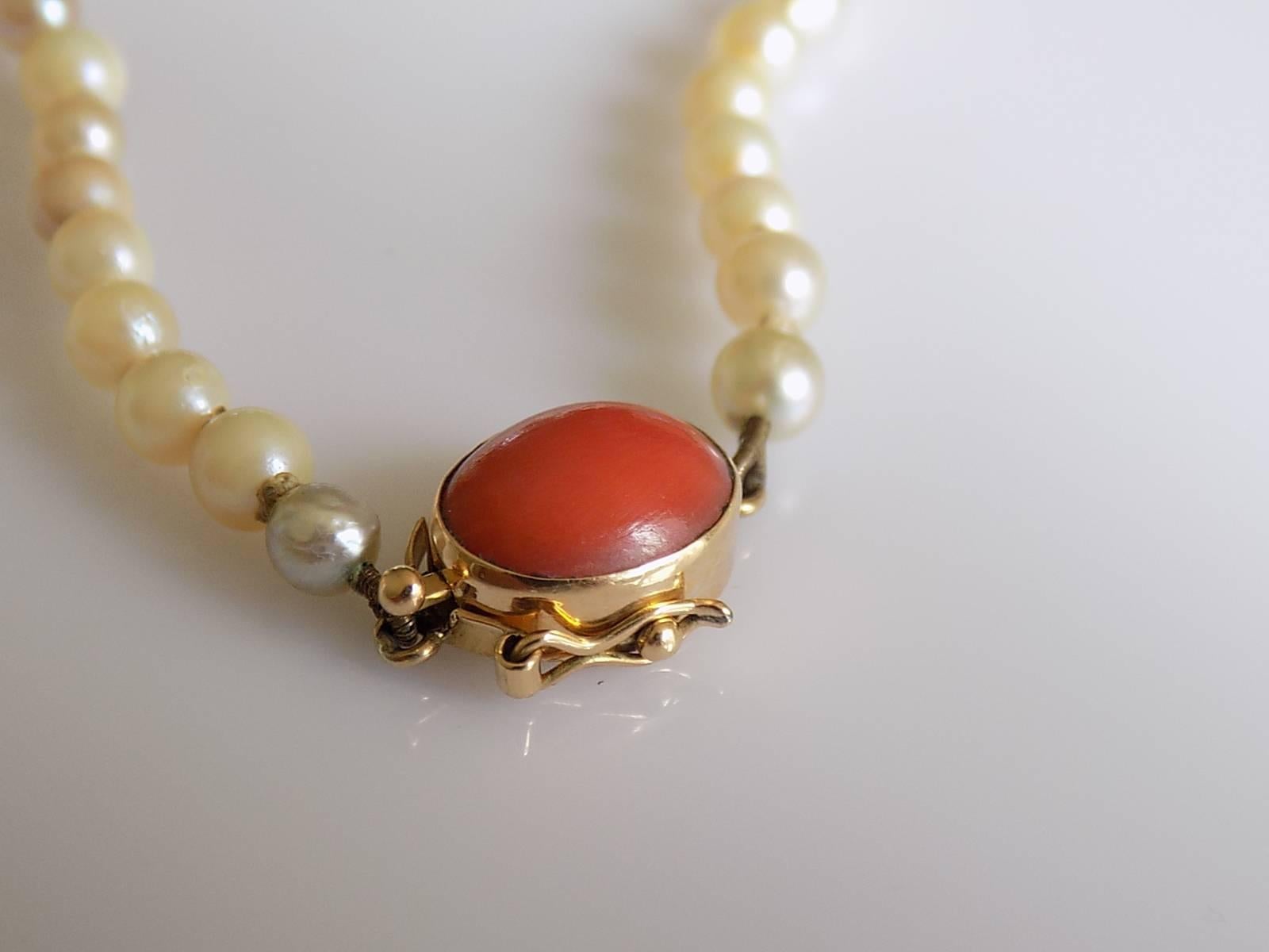 Art Deco 1920s Gold Coral Cultured Pearl Necklace 1