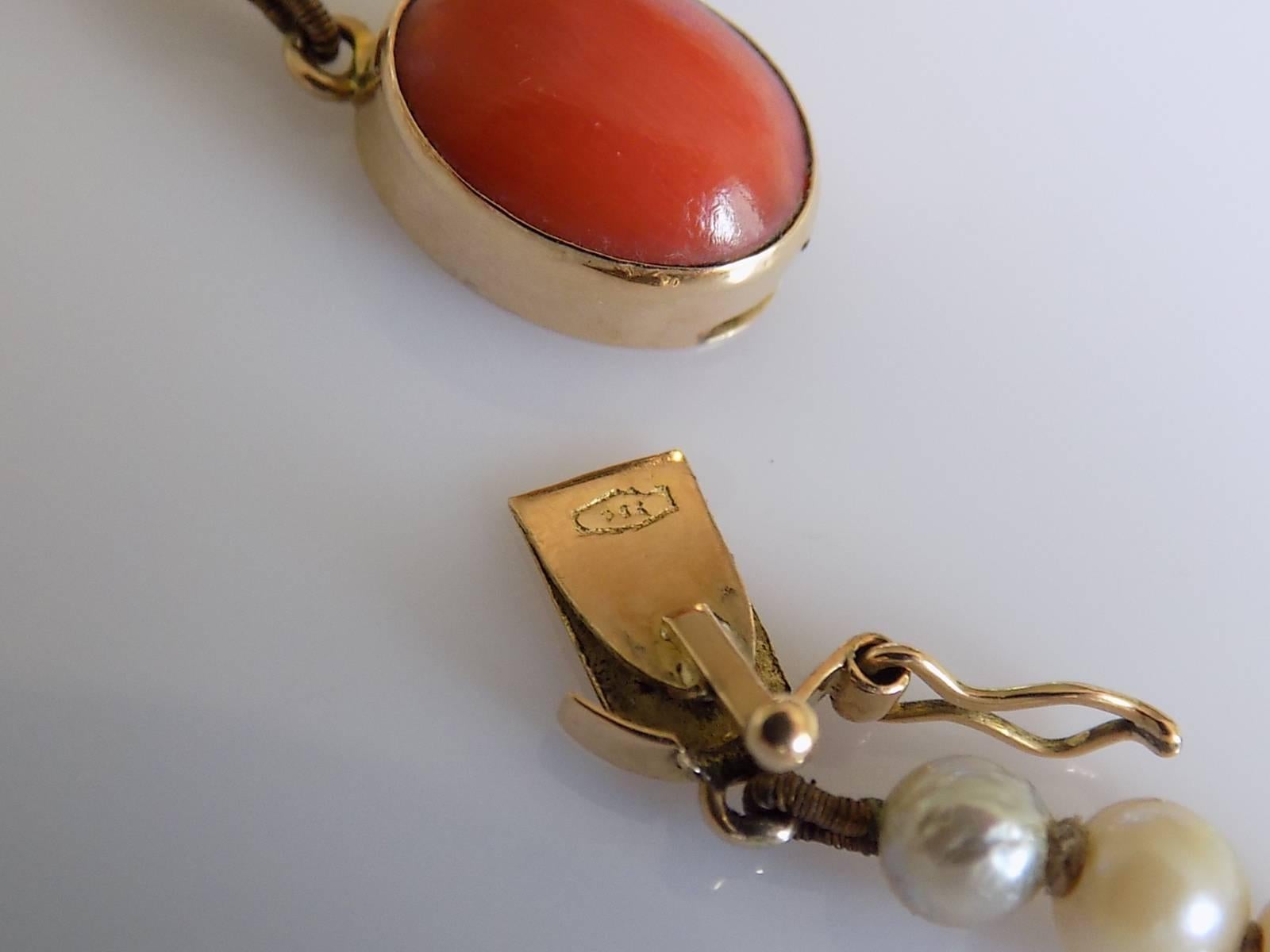 Art Deco 1920s Gold Coral Cultured Pearl Necklace 2