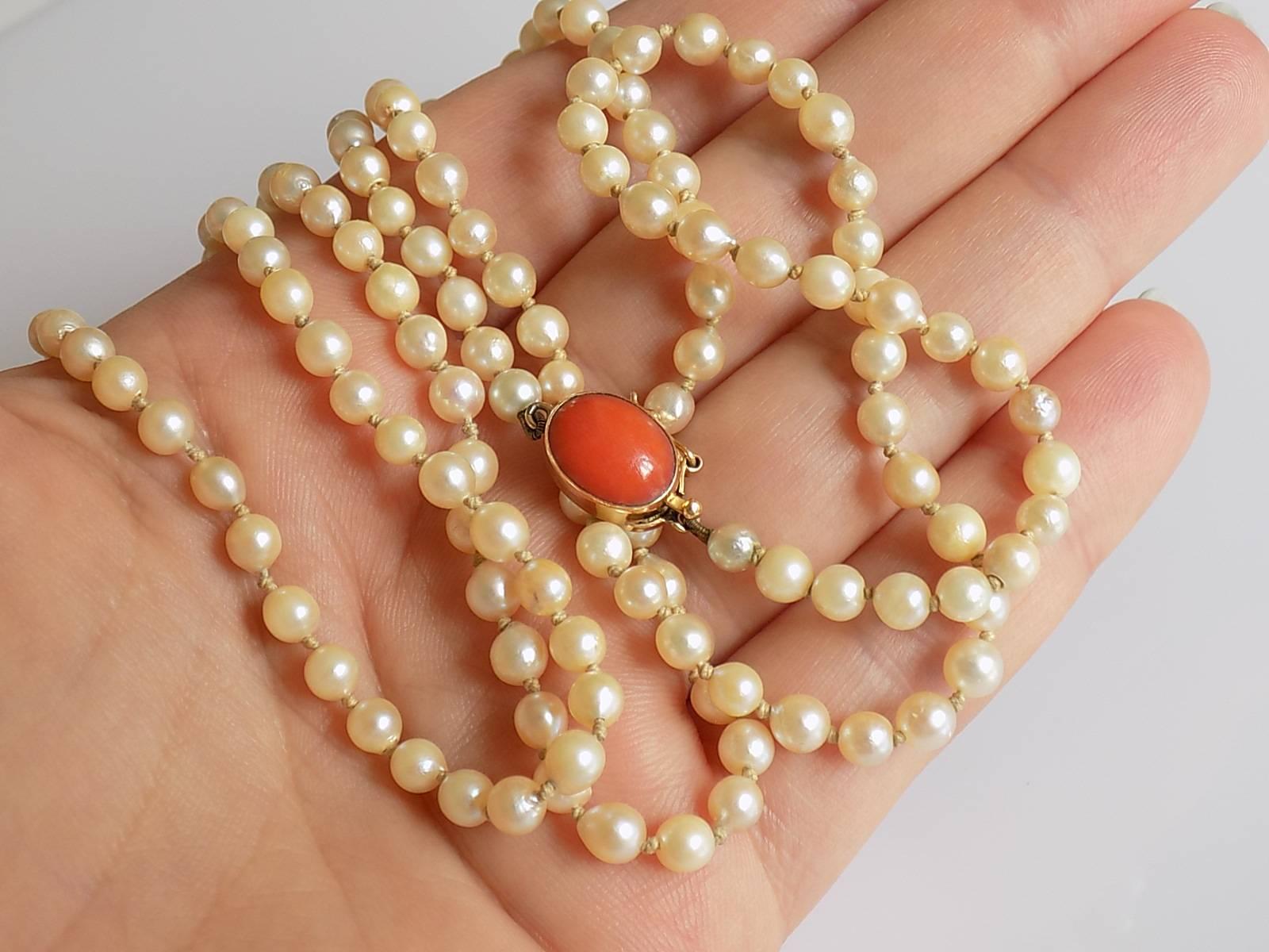 Art Deco 1920s Gold Coral Cultured Pearl Necklace 3