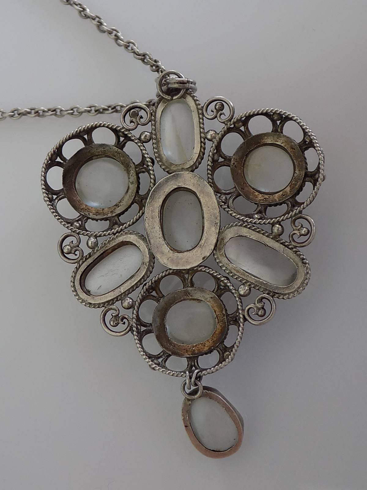 Arts & Crafts 1920s White Moonstone Silver Necklace 1