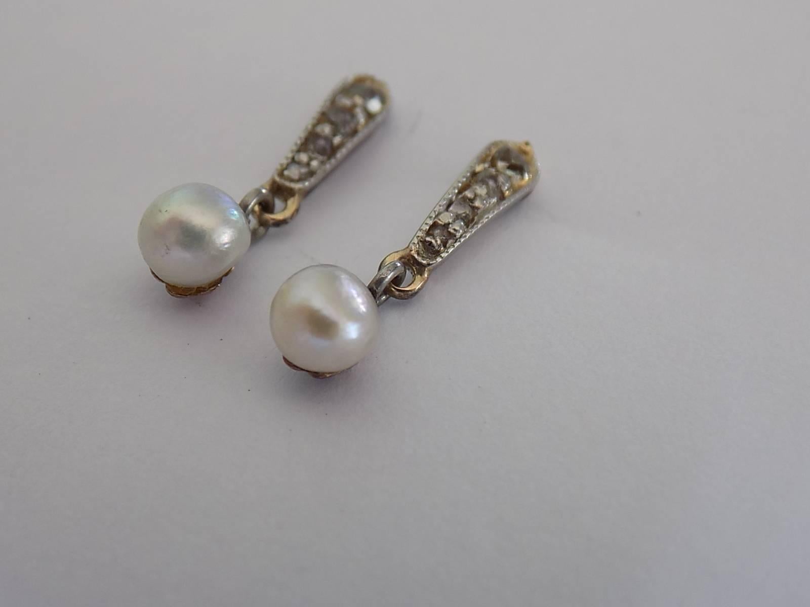 Rose Cut Edwardian Diamond Pearl Gold Earrings