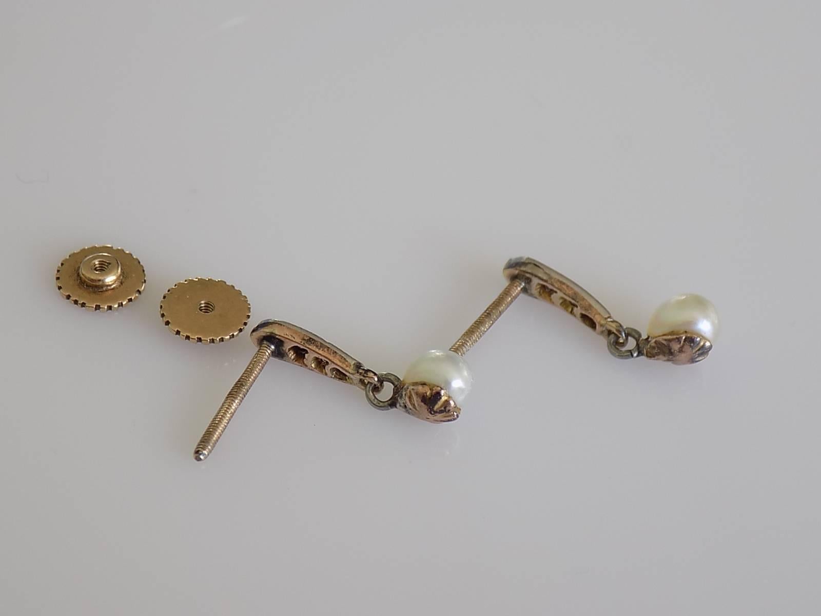 Edwardian Diamond Pearl Gold Earrings In Excellent Condition In Boston, Lincolnshire