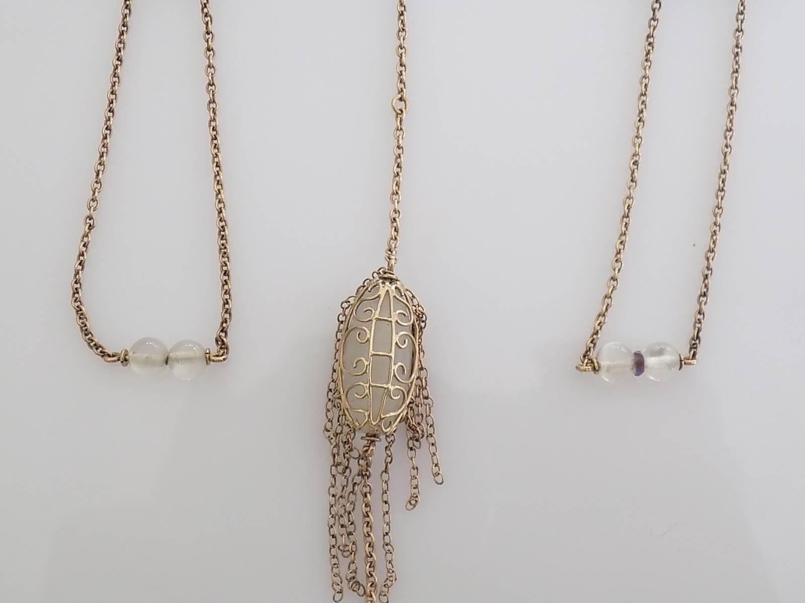 Women's Edwardian Suffragette Chalcedony Moonstone Amethyst Gold Necklace