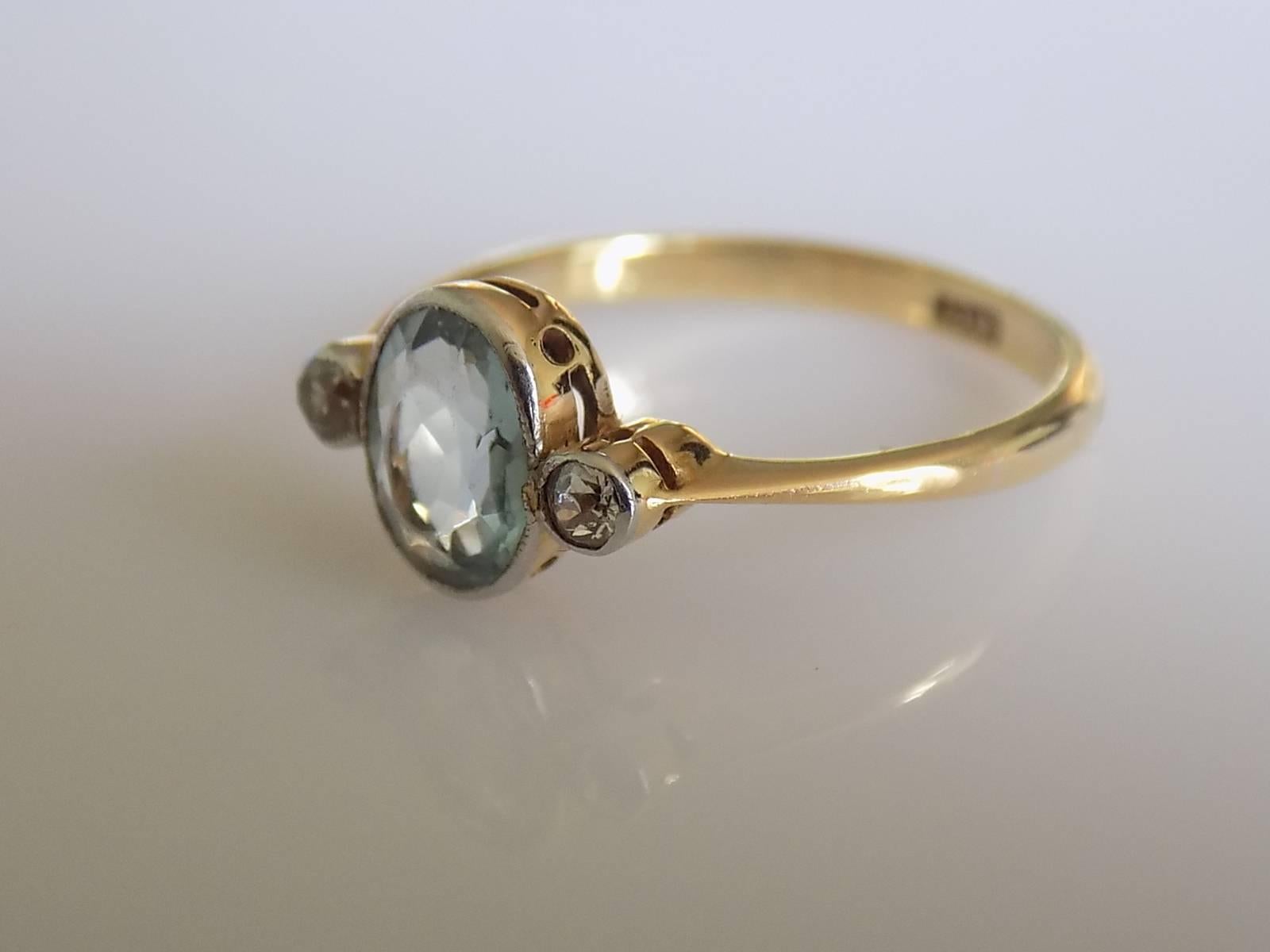 Edwardian Gold Aquamarine Diamond Ring In Excellent Condition In Boston, Lincolnshire