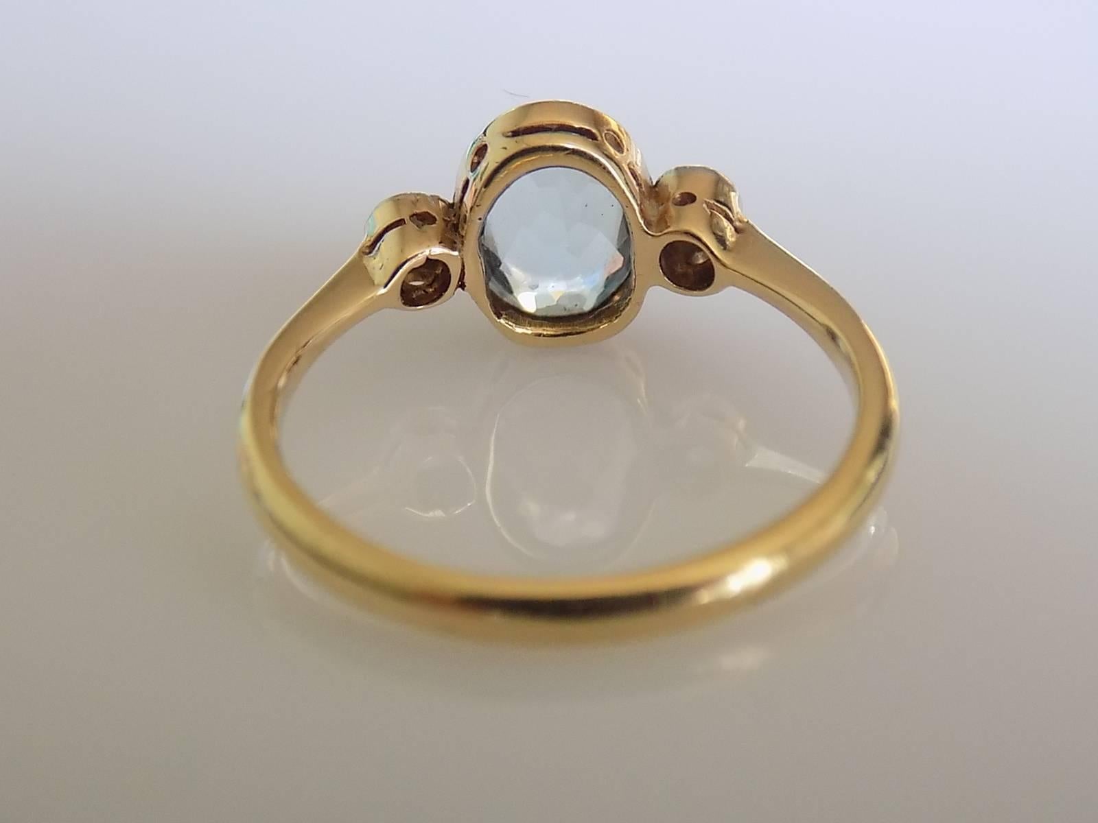 Edwardian Gold Aquamarine Diamond Ring 1