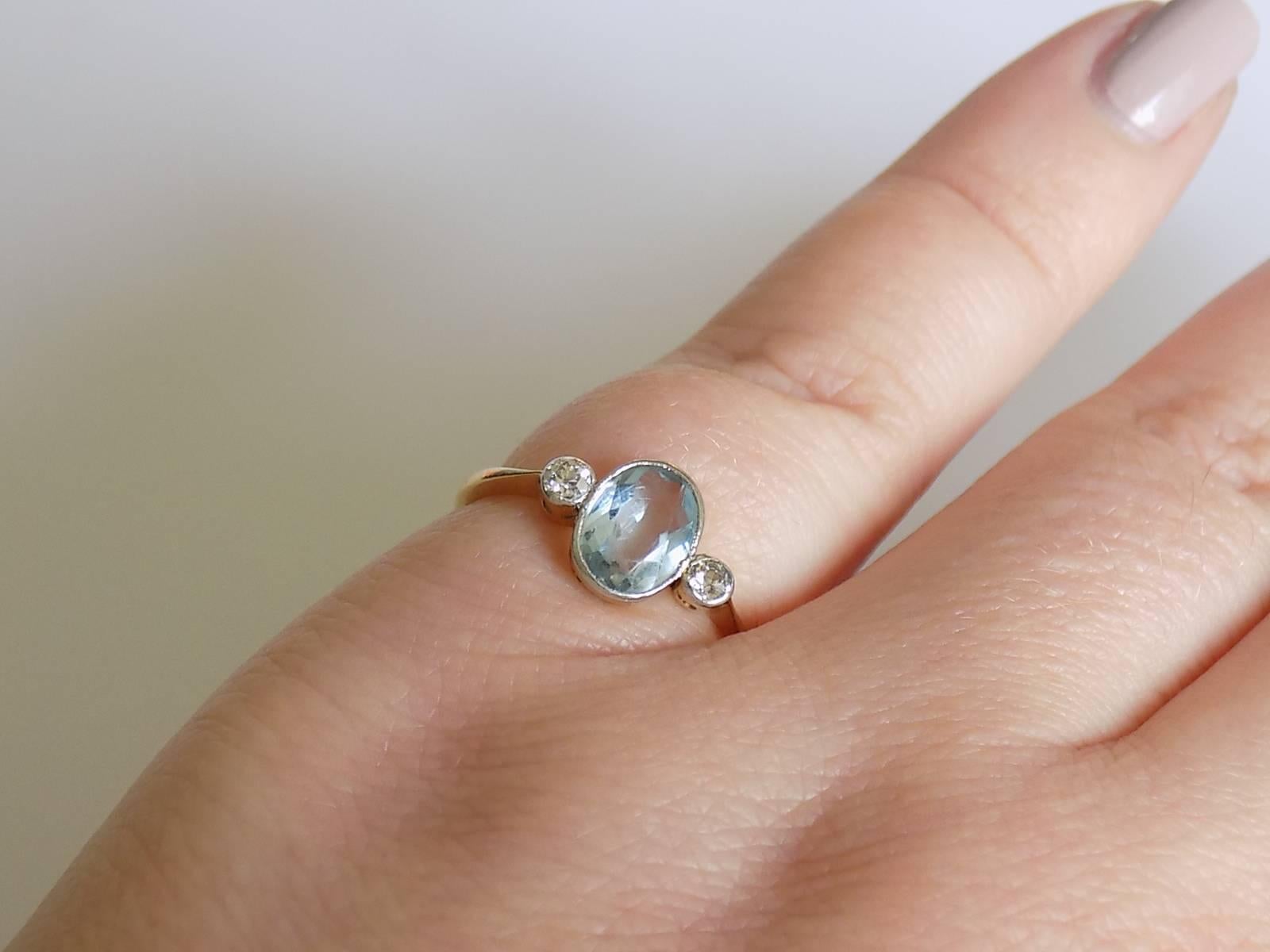 Edwardian Gold Aquamarine Diamond Ring 3