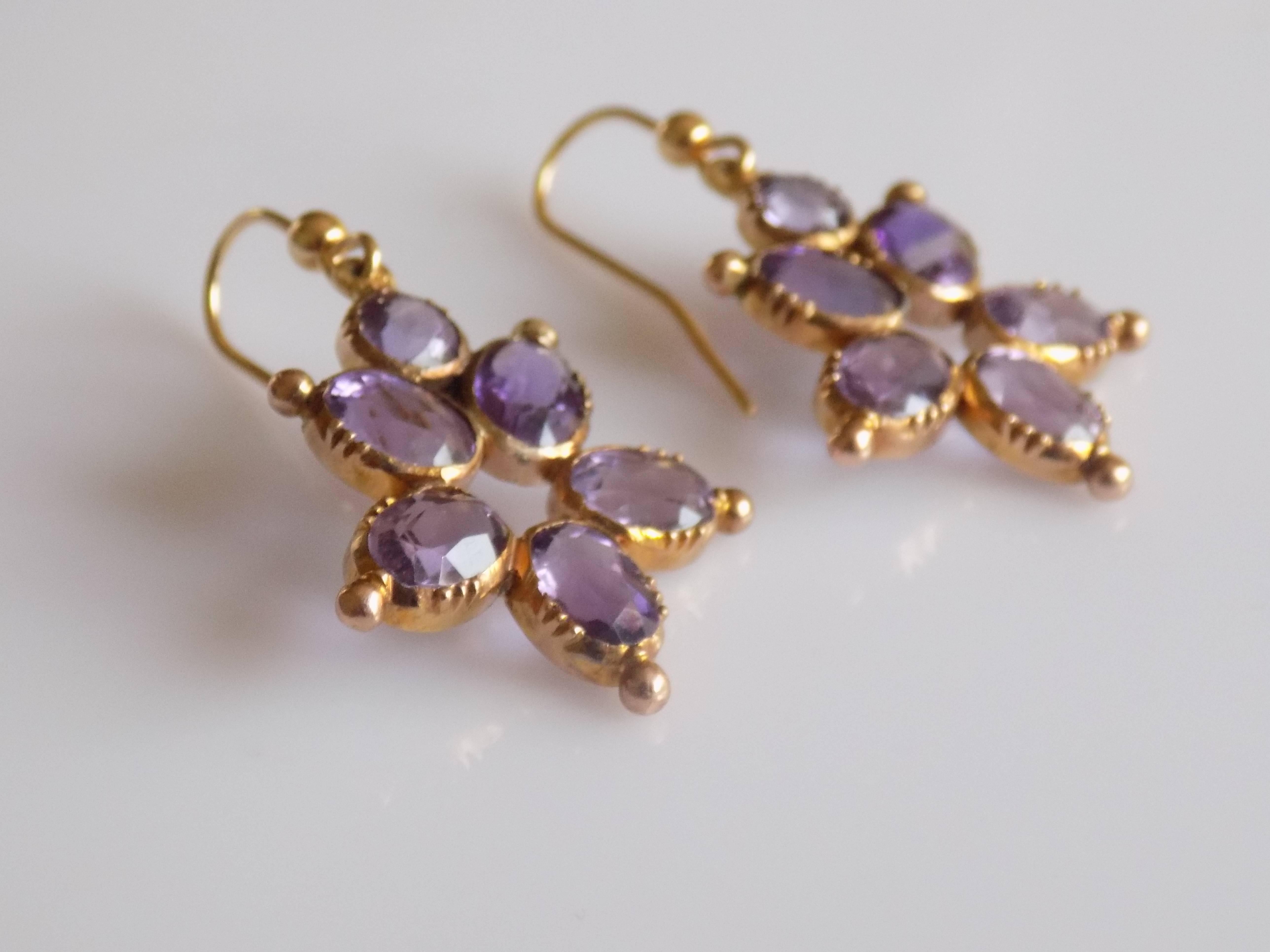 Victorian 18 Karat Gold Amethyst Drop Earrings In Excellent Condition In Boston, Lincolnshire