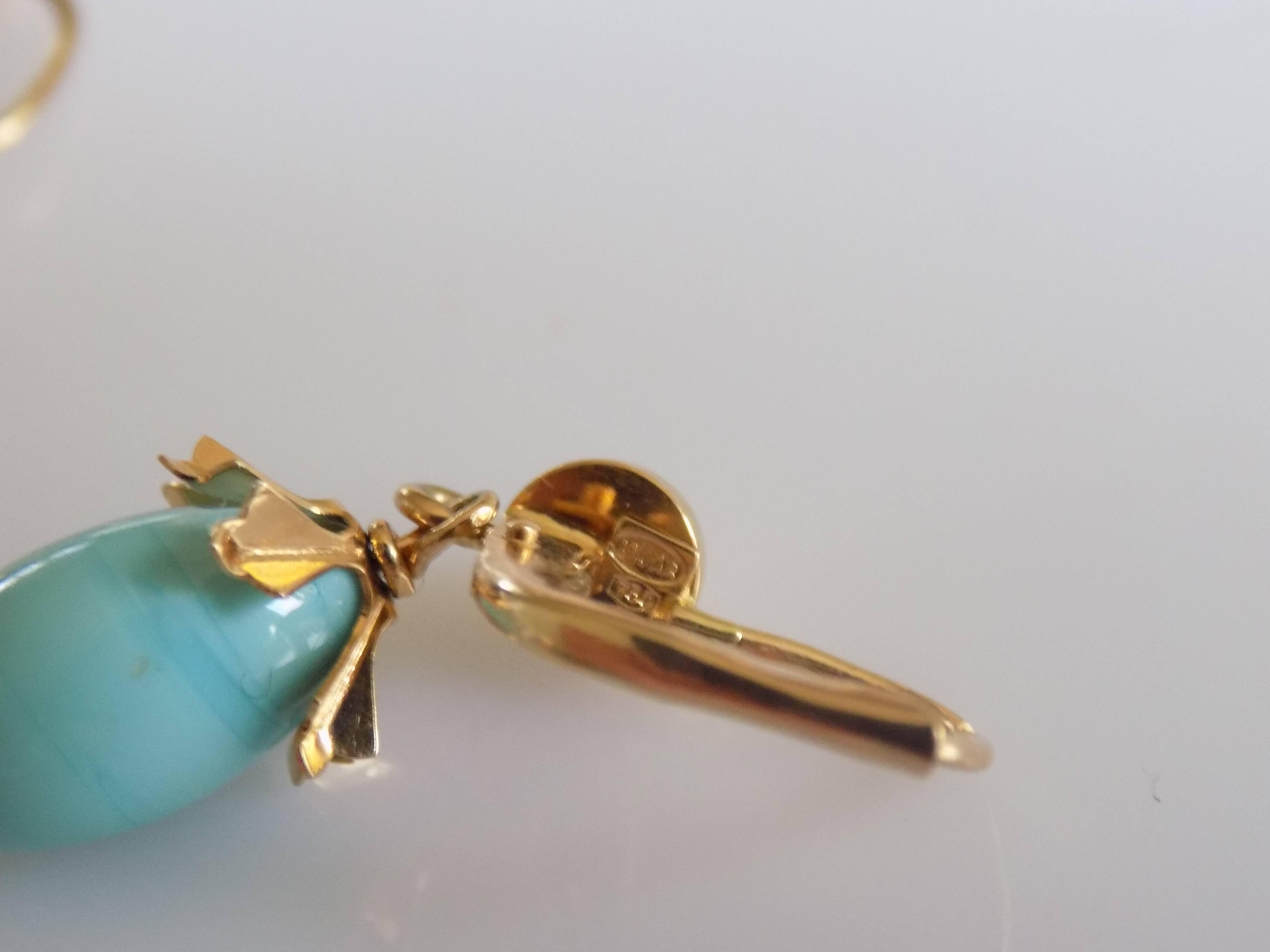 Vintage 18 Karat Gold Turquoise Drop Earrings In Excellent Condition In Boston, Lincolnshire