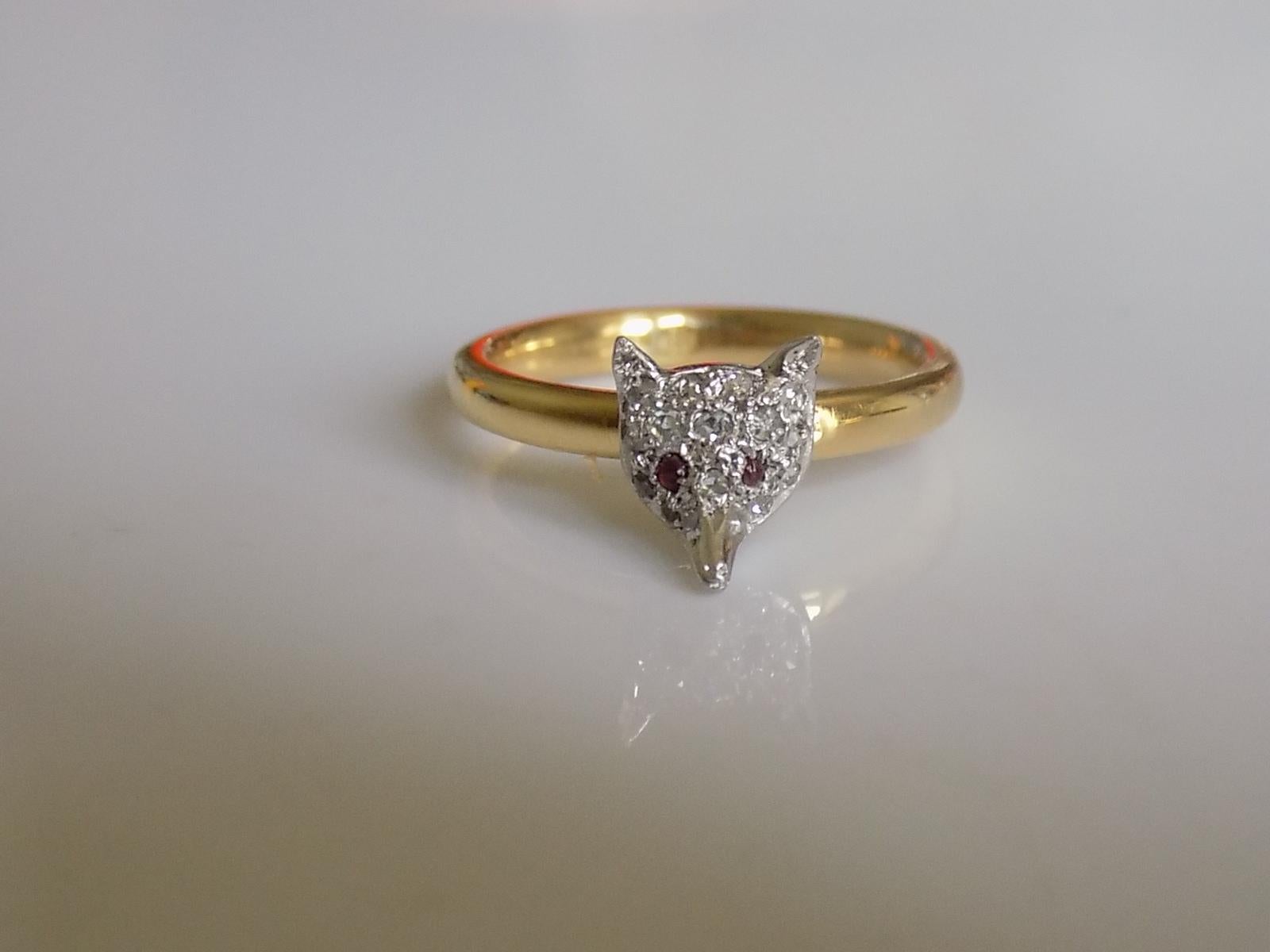 Women's Victorian Silver Gold Diamond Fox Ring