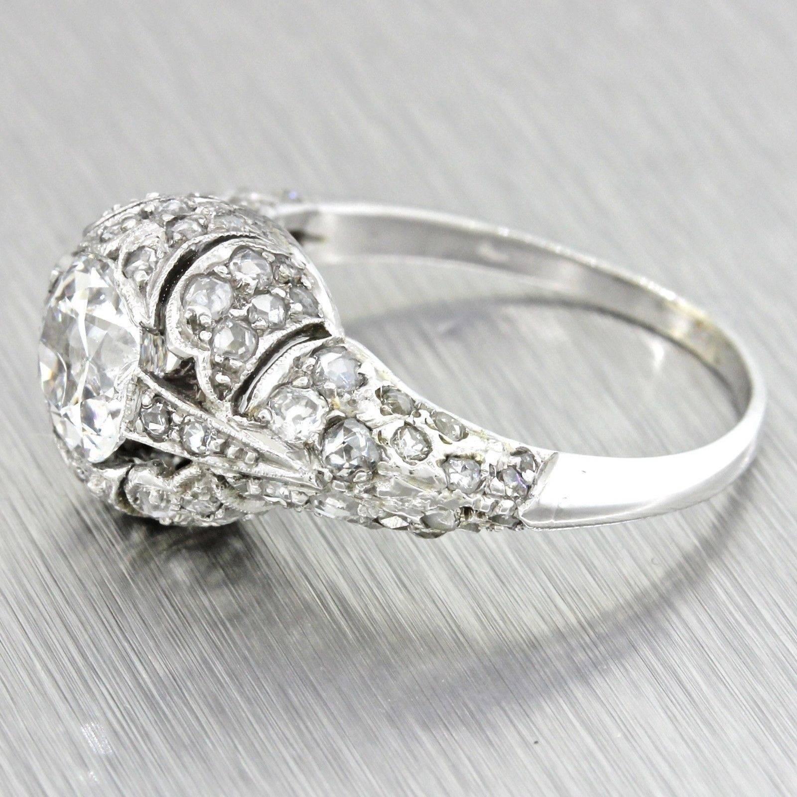 1920s Antique Art Deco  1.29 carat GIA Diamond Platinum Engagement Ring In Excellent Condition For Sale In Huntington, NY
