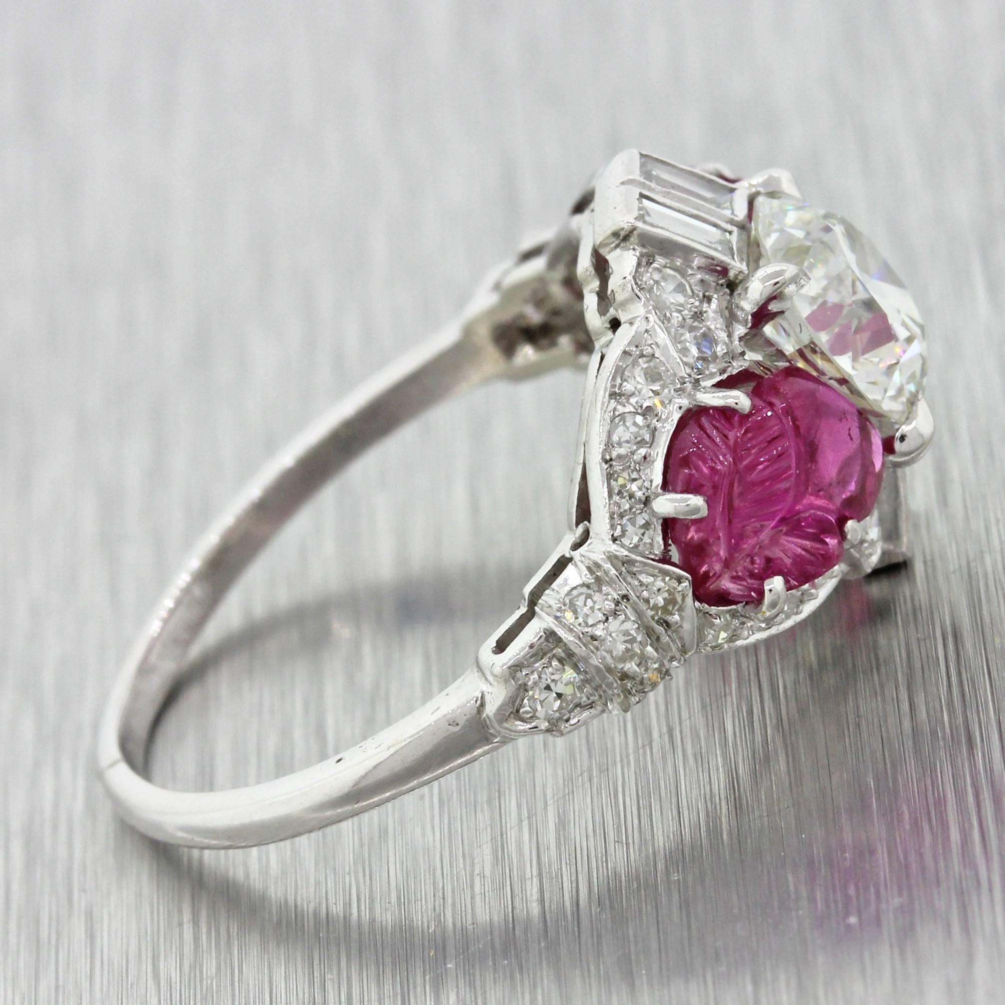 This is a beautiful 1920s Antique Art Deco Platinum 2.50ctw Diamond 2.60ctw Ruby Engagement Ring EGL. It will come in a lovely ring box for a perfect presentation and our unconditional 30 day money back return policy.

Gender 	Women's
Ring Size	8 -
