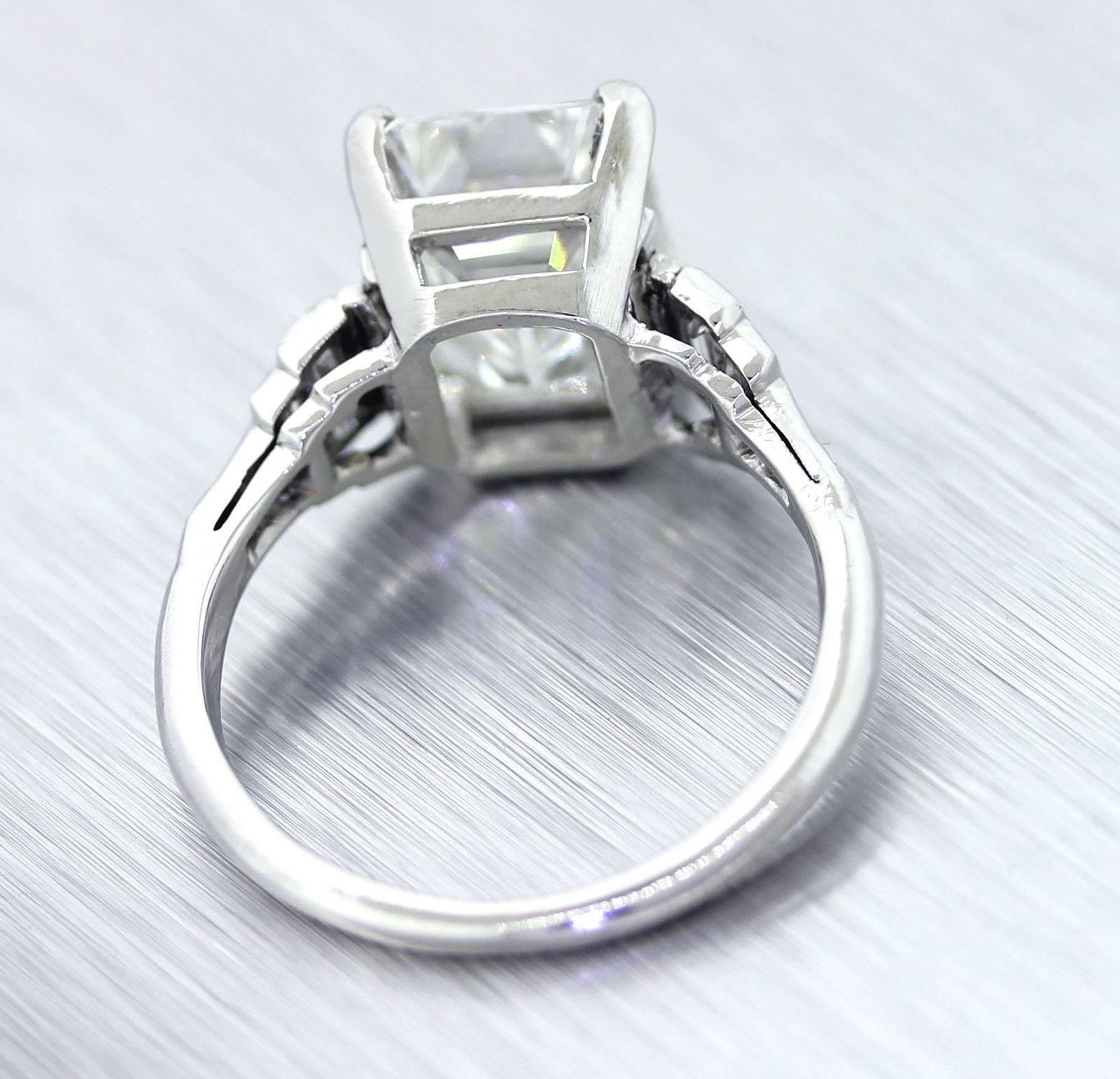 Antique Art Deco 4.60 carat GIA Emerald cut Diamond Platinum Engagement Ring For Sale 4