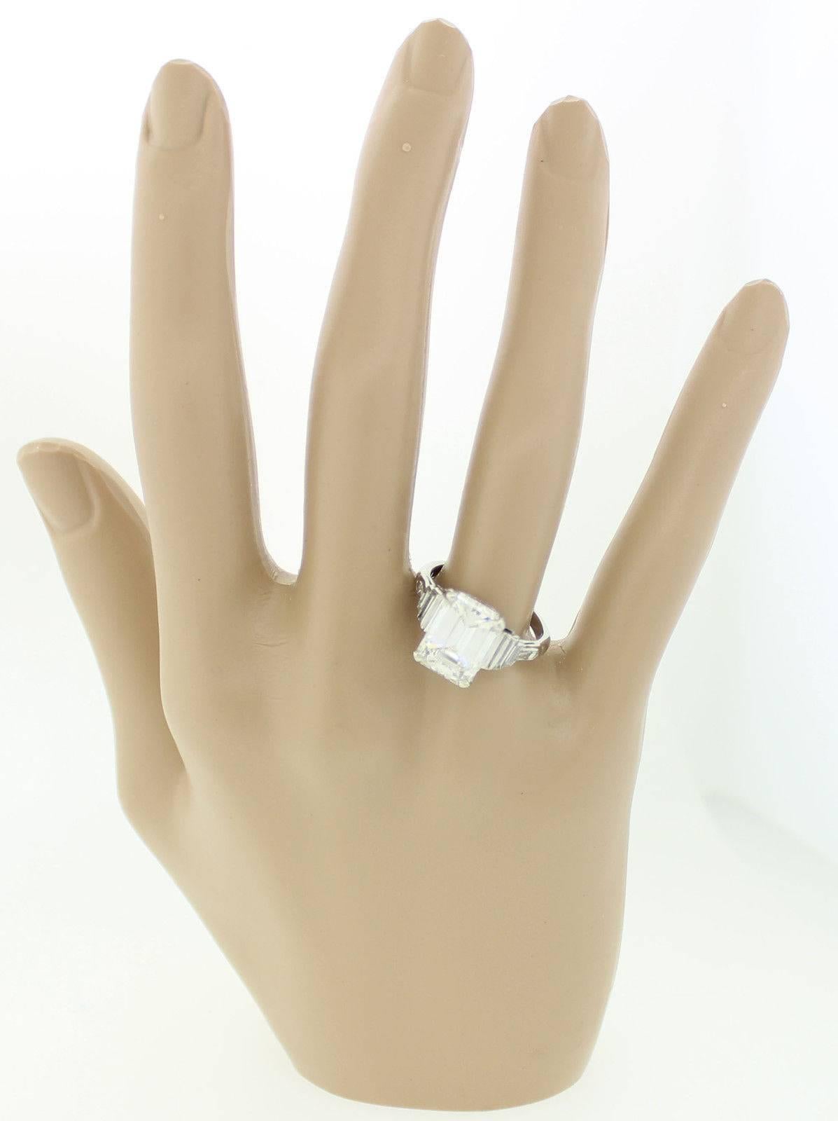 Antique Art Deco 4.60 carat GIA Emerald cut Diamond Platinum Engagement Ring For Sale 1