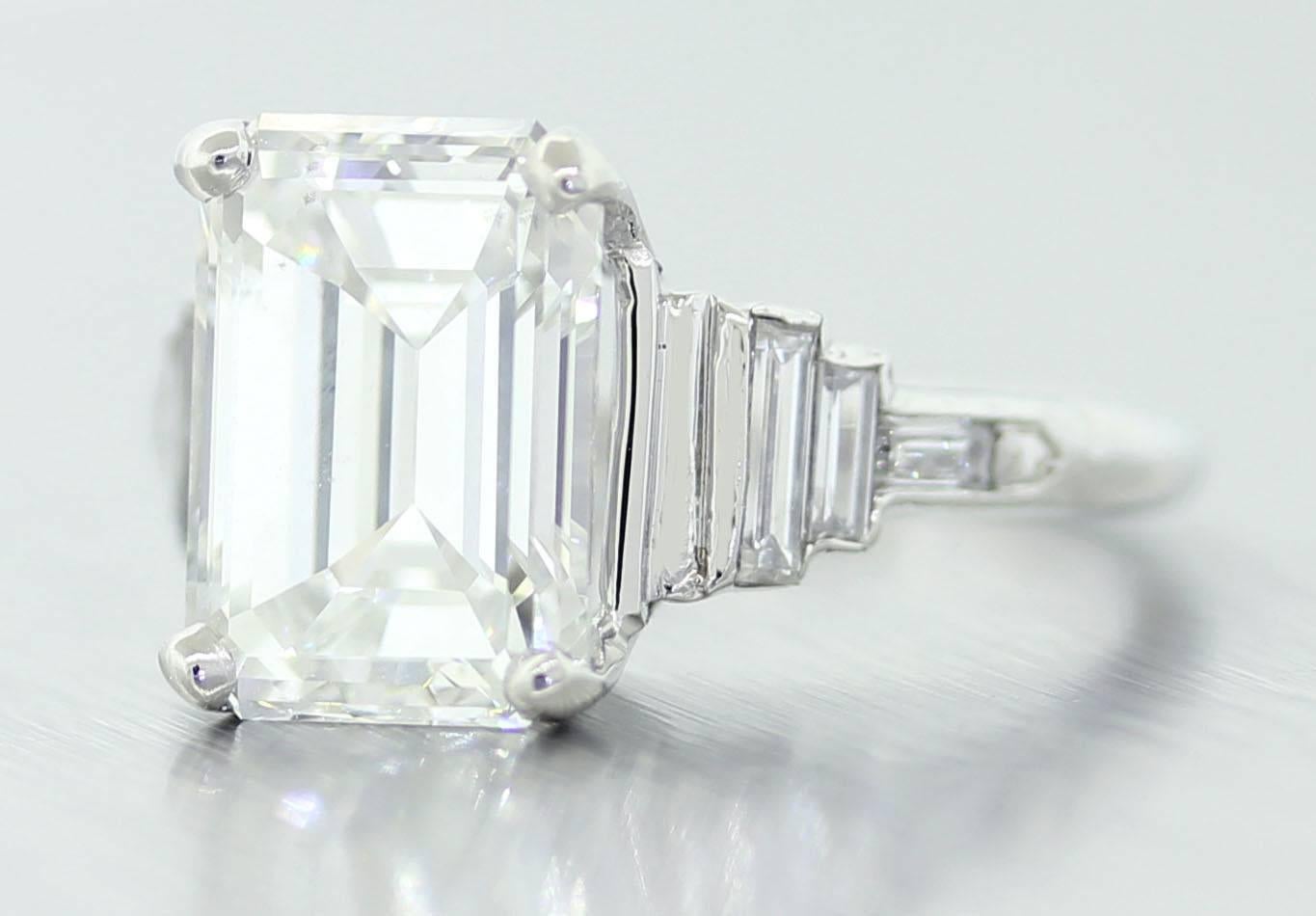 Antique Art Deco 4.60 carat GIA Emerald cut Diamond Platinum Engagement Ring For Sale 3