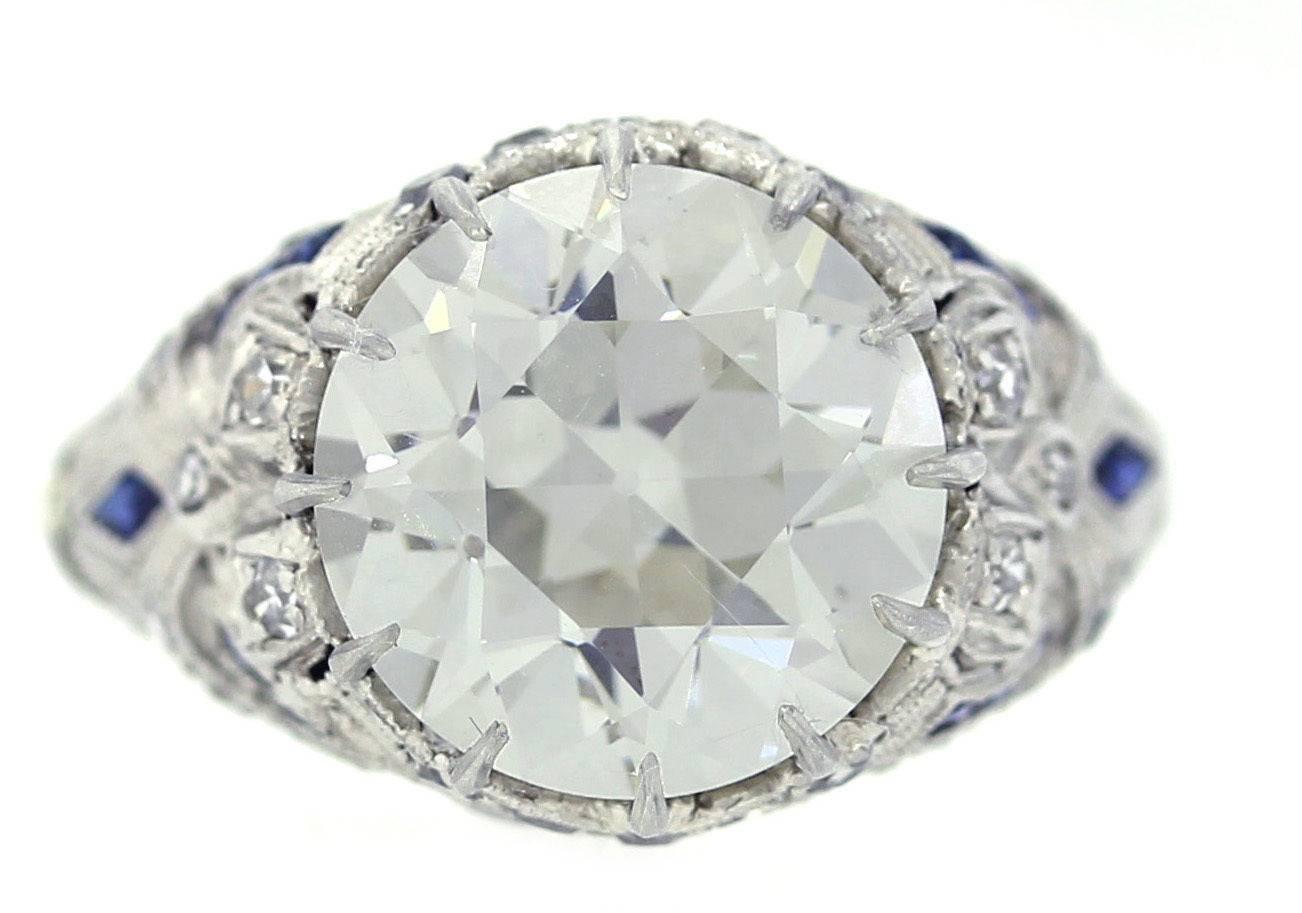 This is an antique art deco platinum diamond engagement ring that can be dated back to the 1920s. This ring suggested retail price is $163,360.00 USD and was determined by world-renowned EGL USA; one of the most reputable diamond grading
