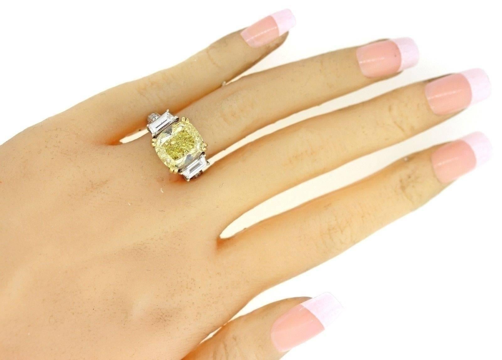 Women's 7.20 Carat Cushion Fancy Yellow GIA Cert Diamond gold Engagement Ring For Sale
