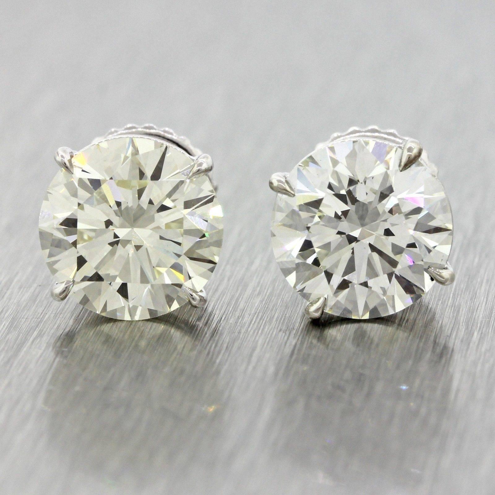 14 Karat Solid White Gold 7.76 Carat Diamond Stud Earrings GIA EGL For Sale 1