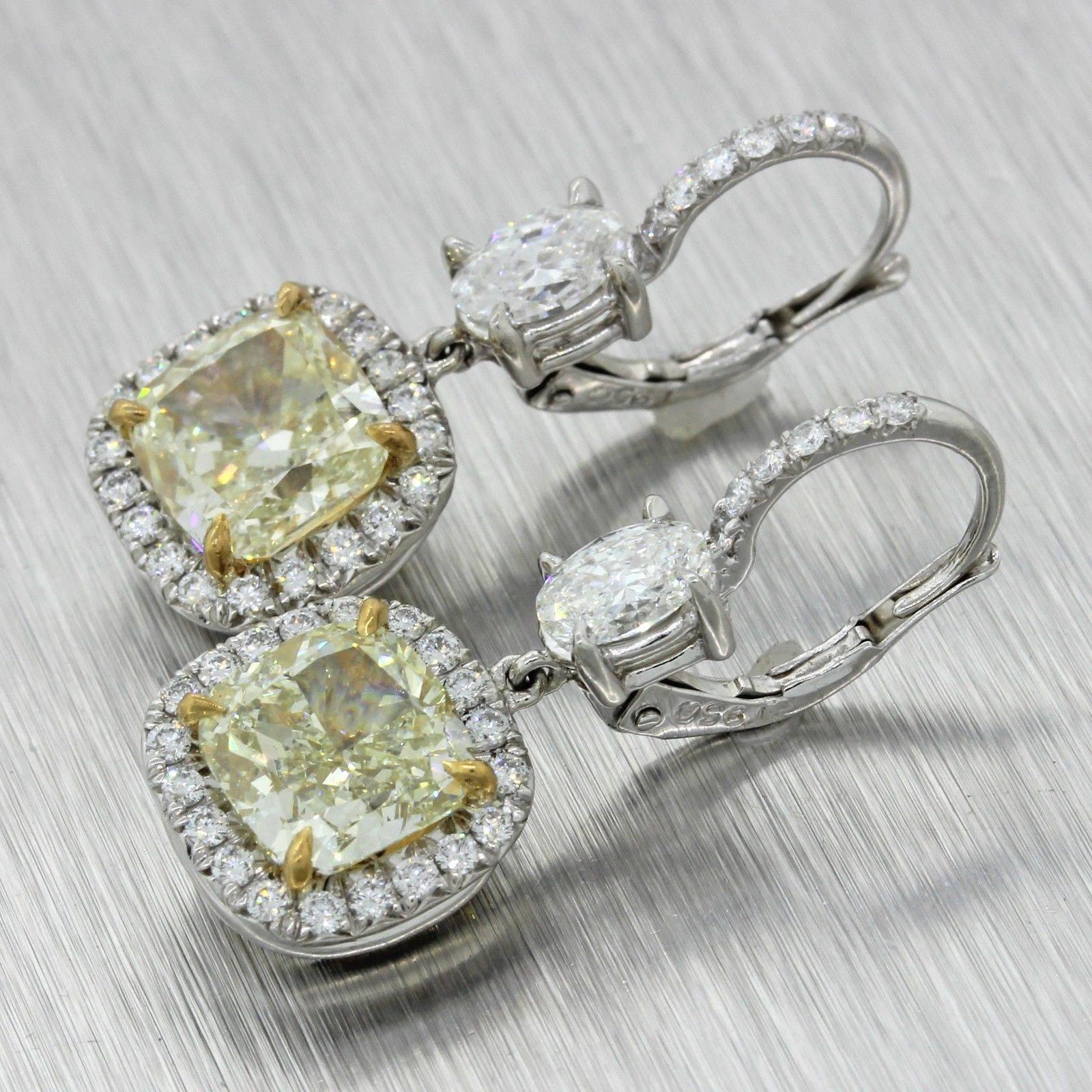 Platinum 8.03 Carat Cushion Cut Diamond Hanging Earring In Excellent Condition For Sale In Huntington, NY