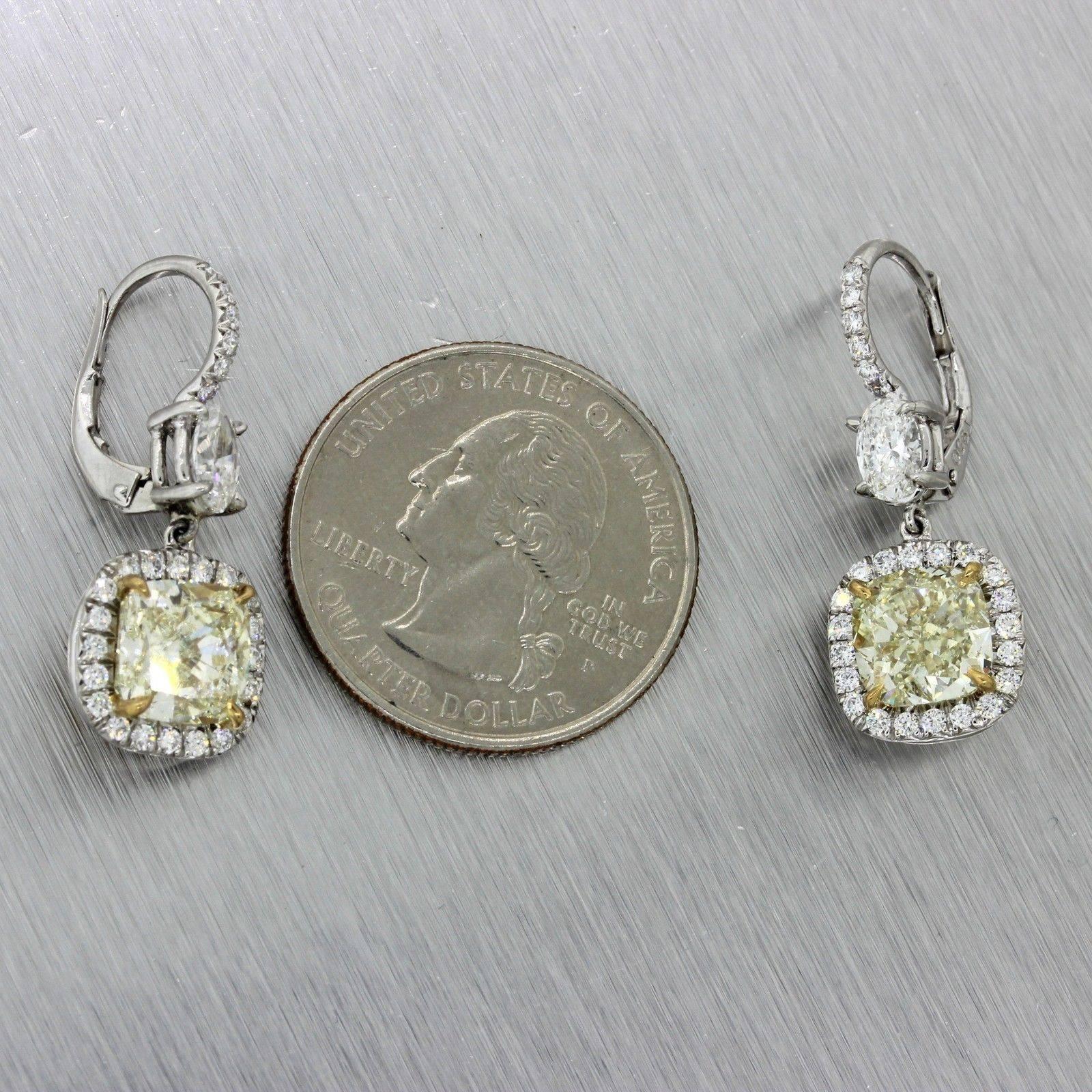 Platinum 8.03 Carat Cushion Cut Diamond Hanging Earring For Sale 4