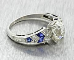 1930s Antique Art Deco 2.08 Carat EGL Old Mine Diamond Sapphire Platinum Ring