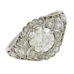 1920s Antique Art Deco 1.01 Carat Certified Diamond Platinum Engagement Ring