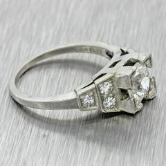 1940s Antique Art Deco .97 Carat EGL Old European Diamond Solid Platinum Ring