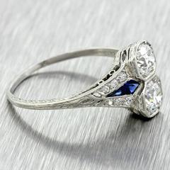 1920s Antique Art Deco Sapphire Diamond Platinum Engagement Ring