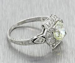 1920s Antique Art Deco 1.40 Carat Old Mine Diamond Solid Platinum Ring