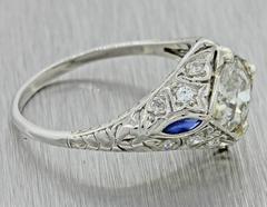 1920s Art Deco Platinum 1.55 Carat GIA Diamond Sapphire Filigree Engagement Ri