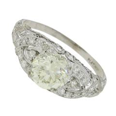 1920s Antique Art Deco Platinum 1.86 Carat Diamond Certified Engagement Ring